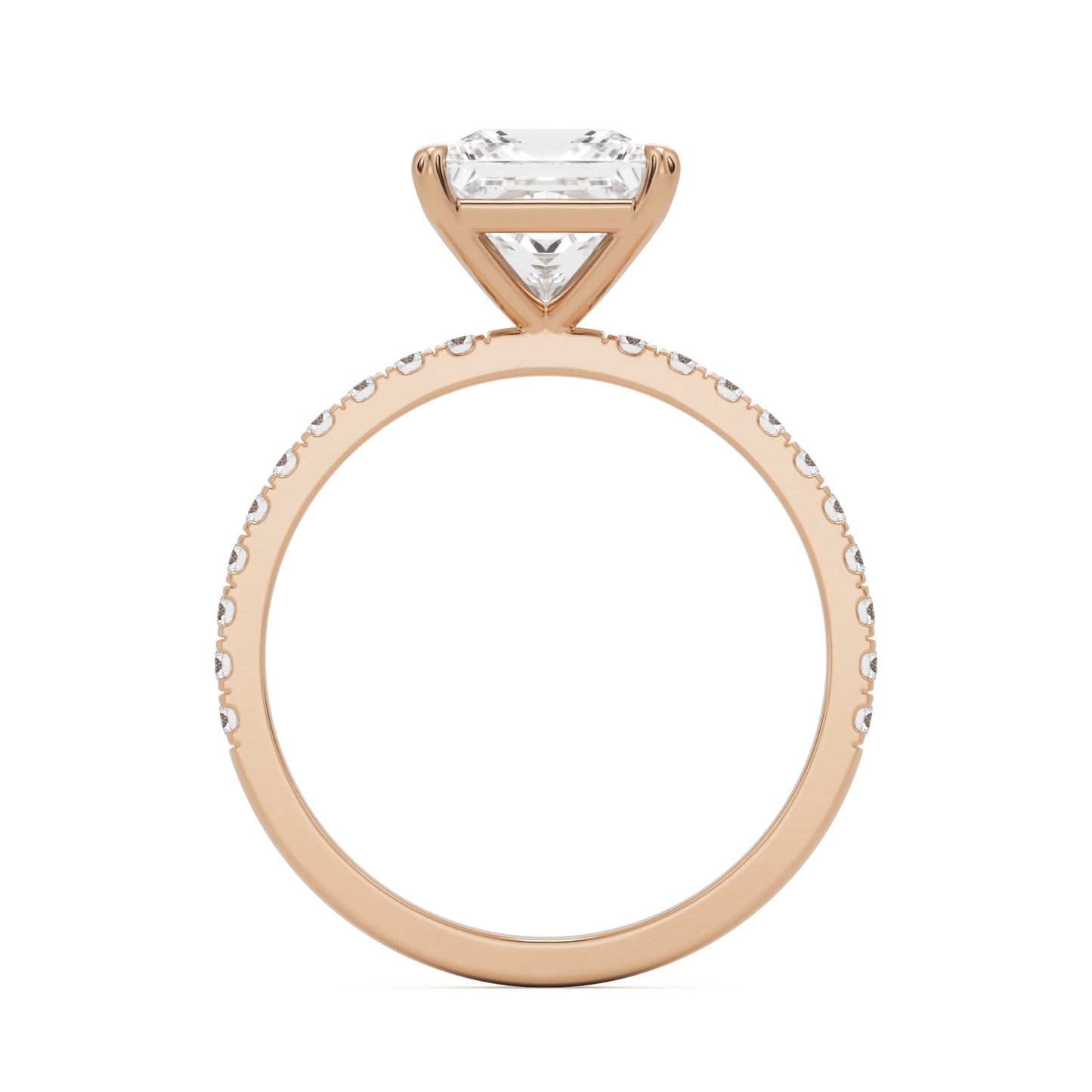 square mosisanite pavé solitaire 14k rose gold