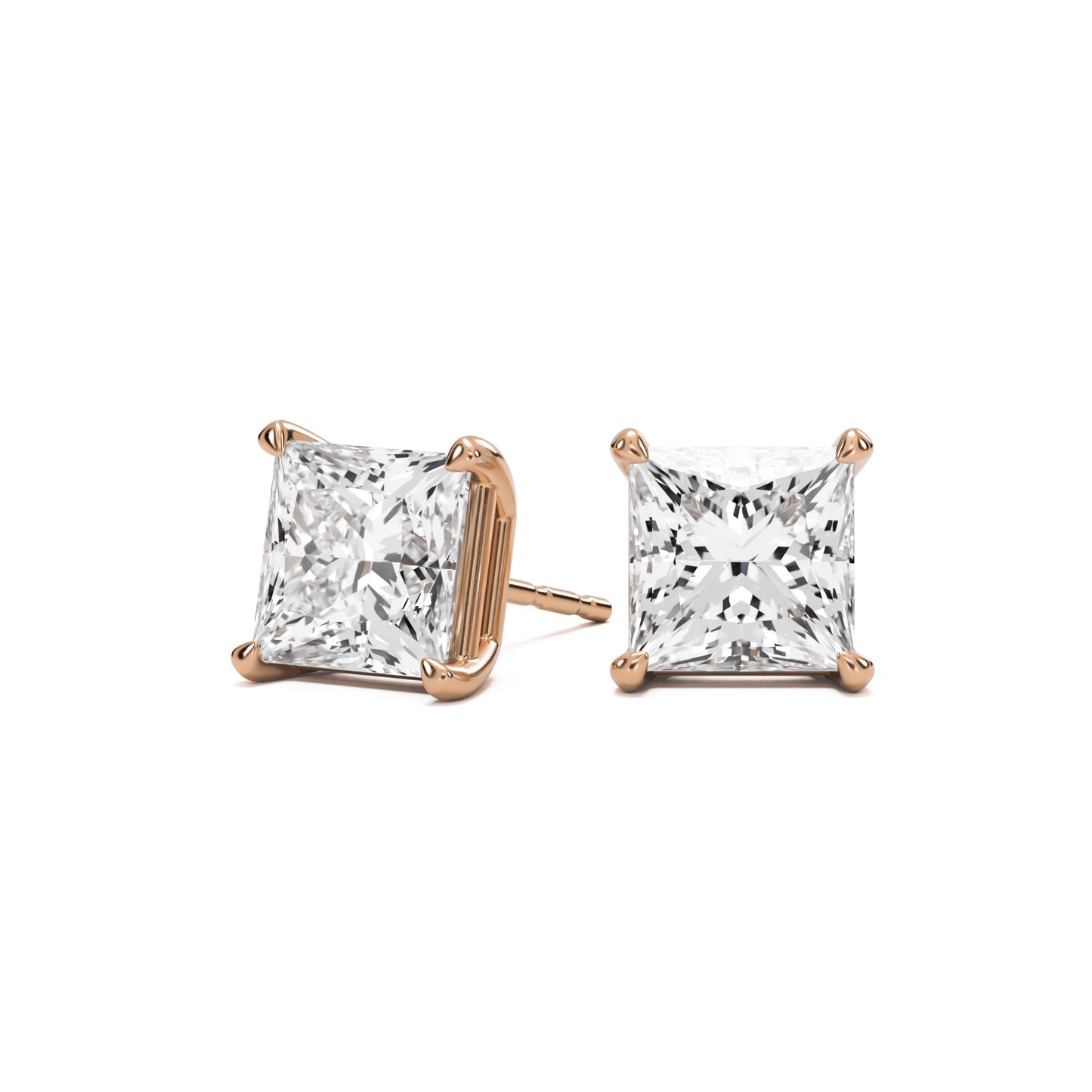 princess moissanite stud earrings 14k rose gold