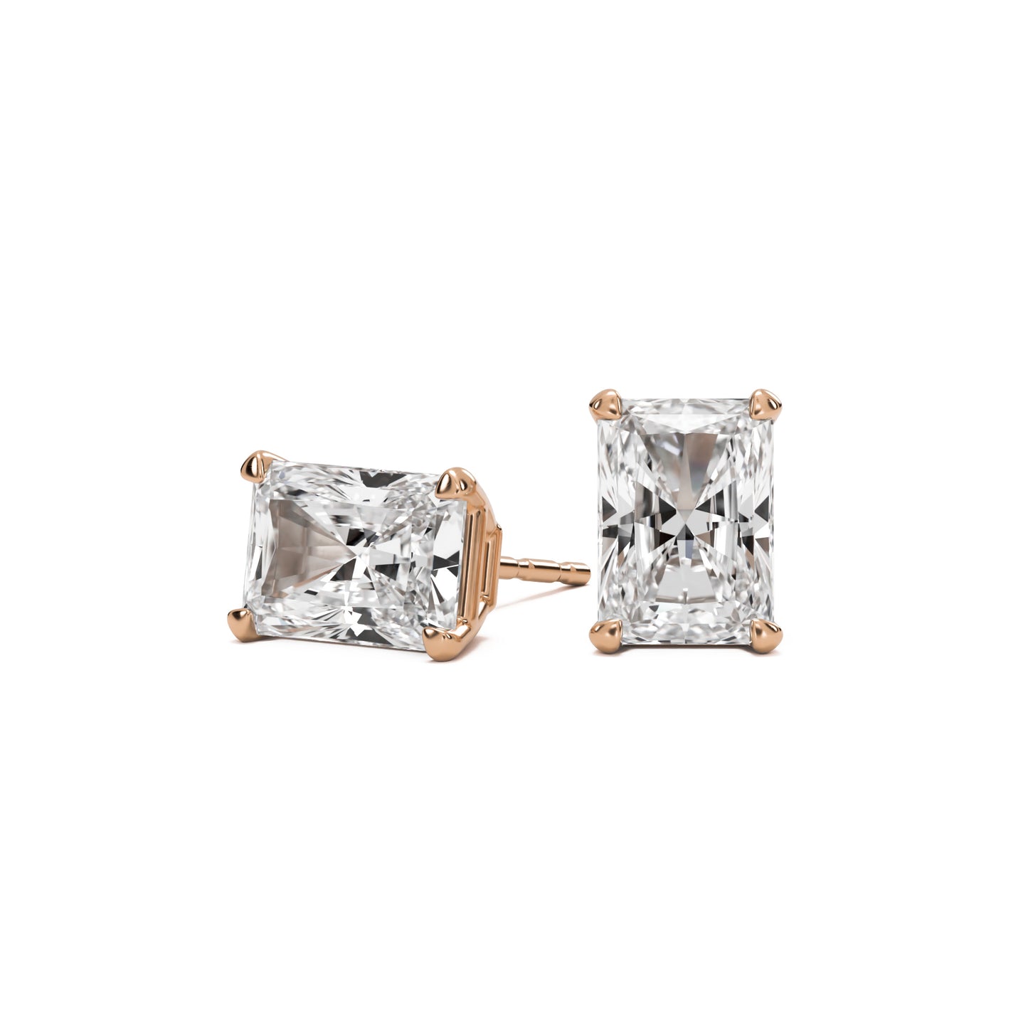 radiant moissanite stud earrings 14k rose gold