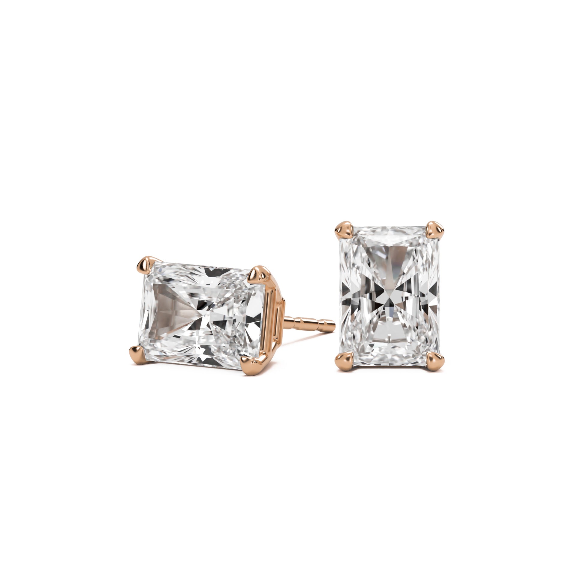 radiant moissanite stud earrings 14k rose gold