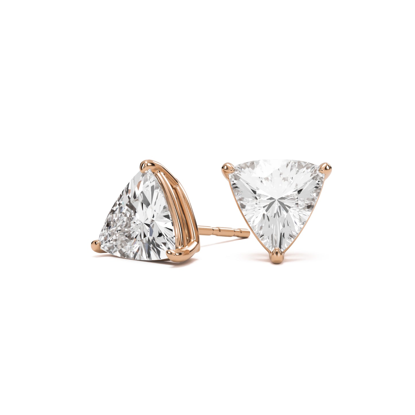 trillion moissanite stud earrings 14k rose gold