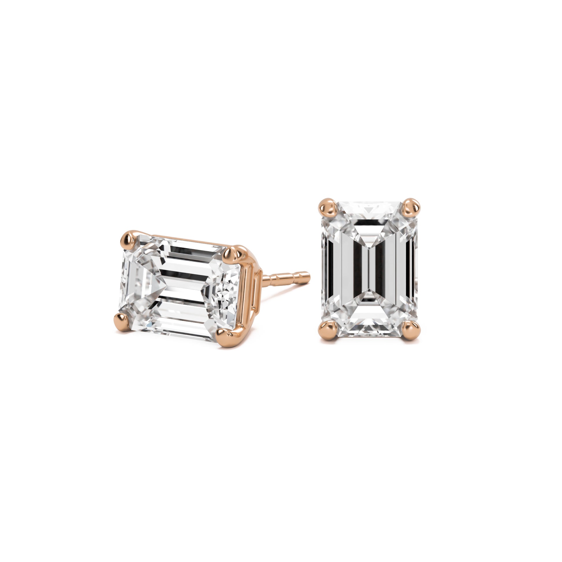 emerald moissanite stud earrings 14k rose gold