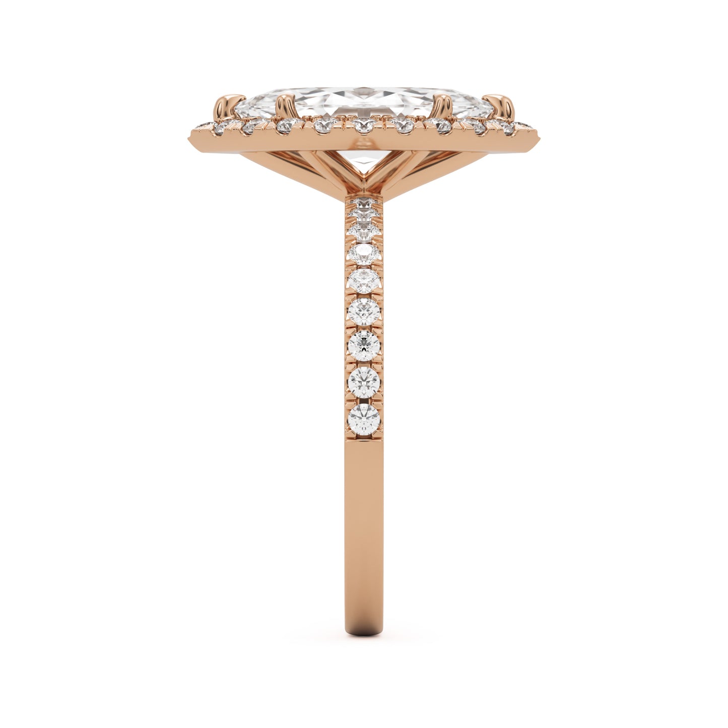 marquise moissanite halo pavé solitaire 14k rose gold