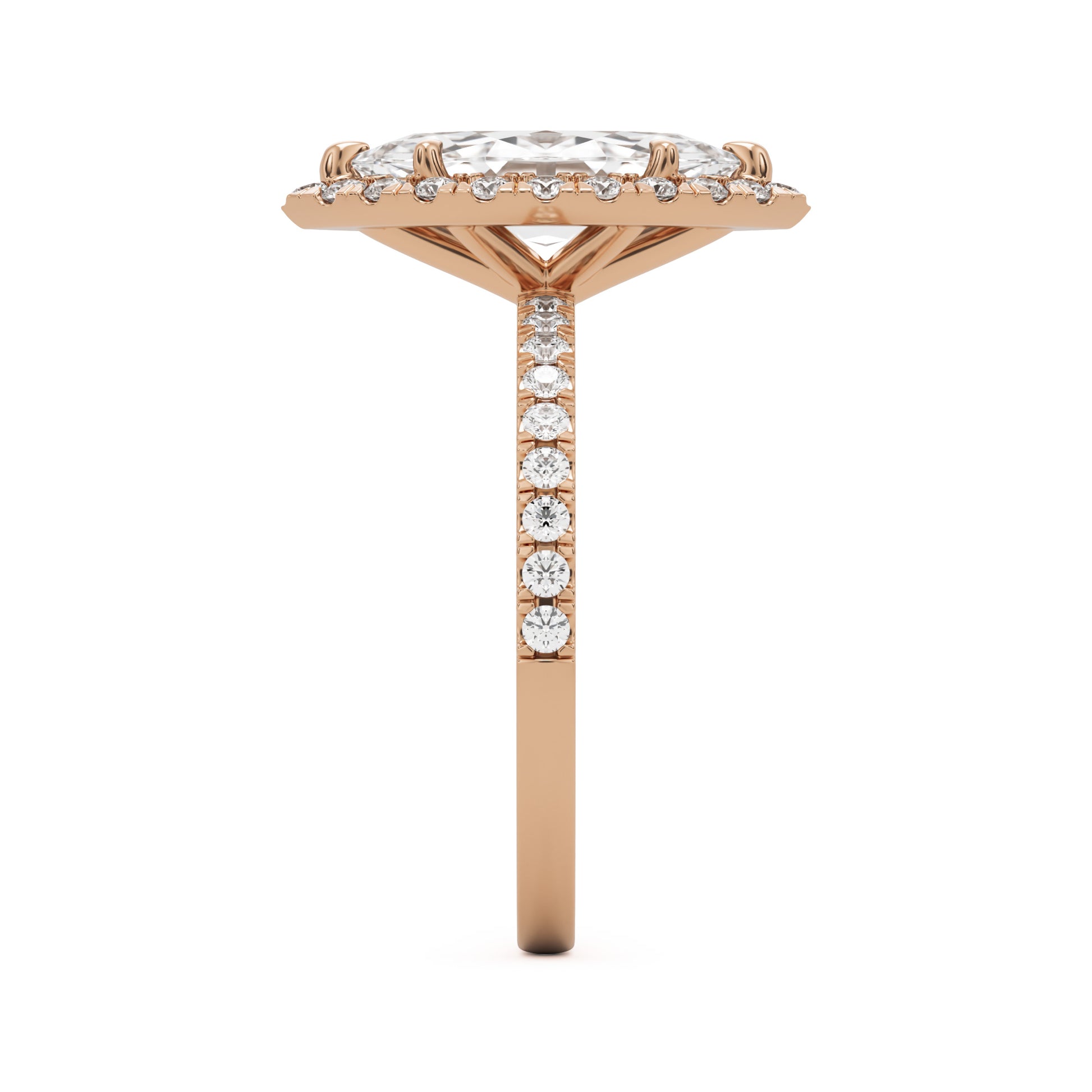 marquise moissanite halo pavé solitaire 14k rose gold