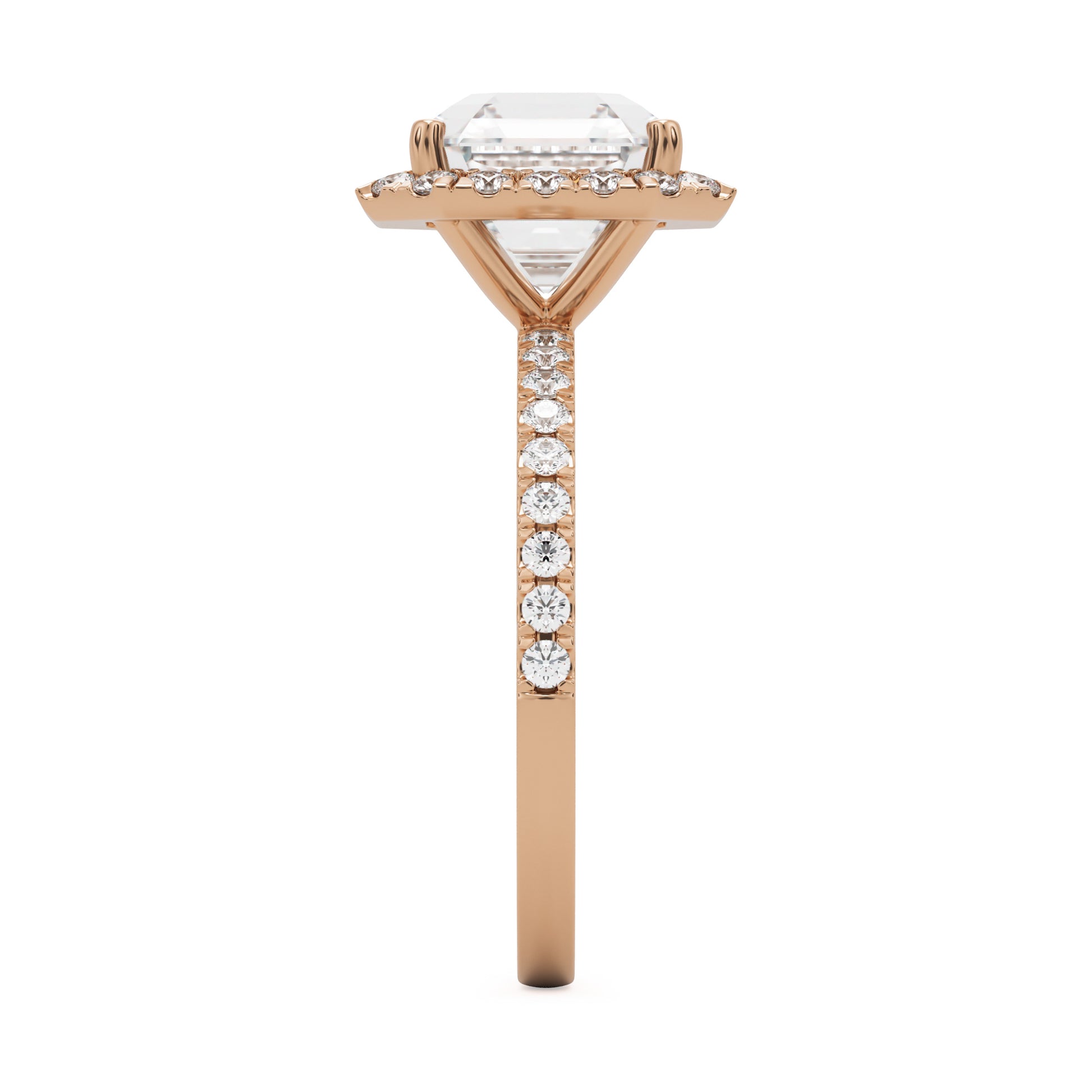 asscher halo pavé solitaire 14k rose gold front
