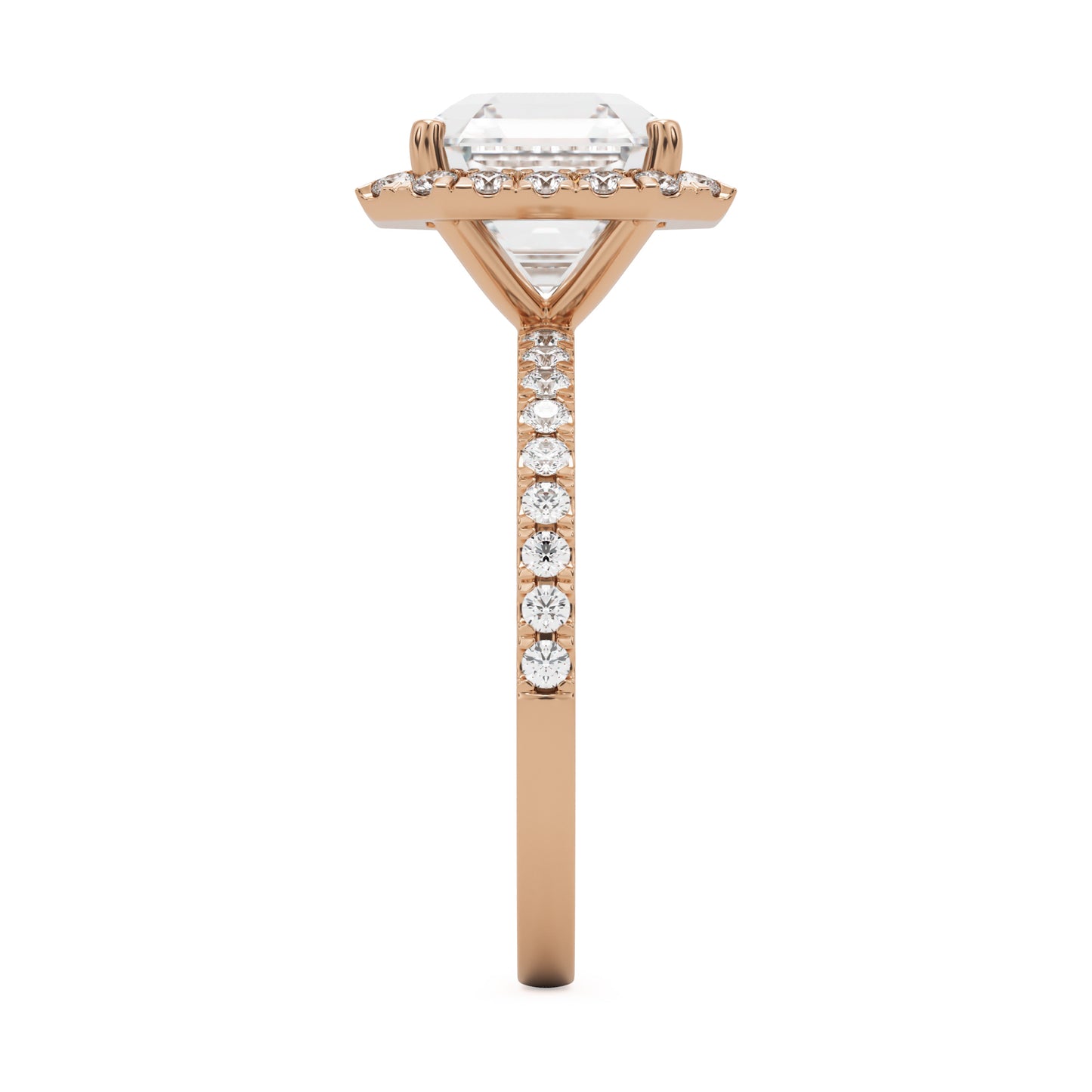 asscher halo pavé solitaire 14k rose gold