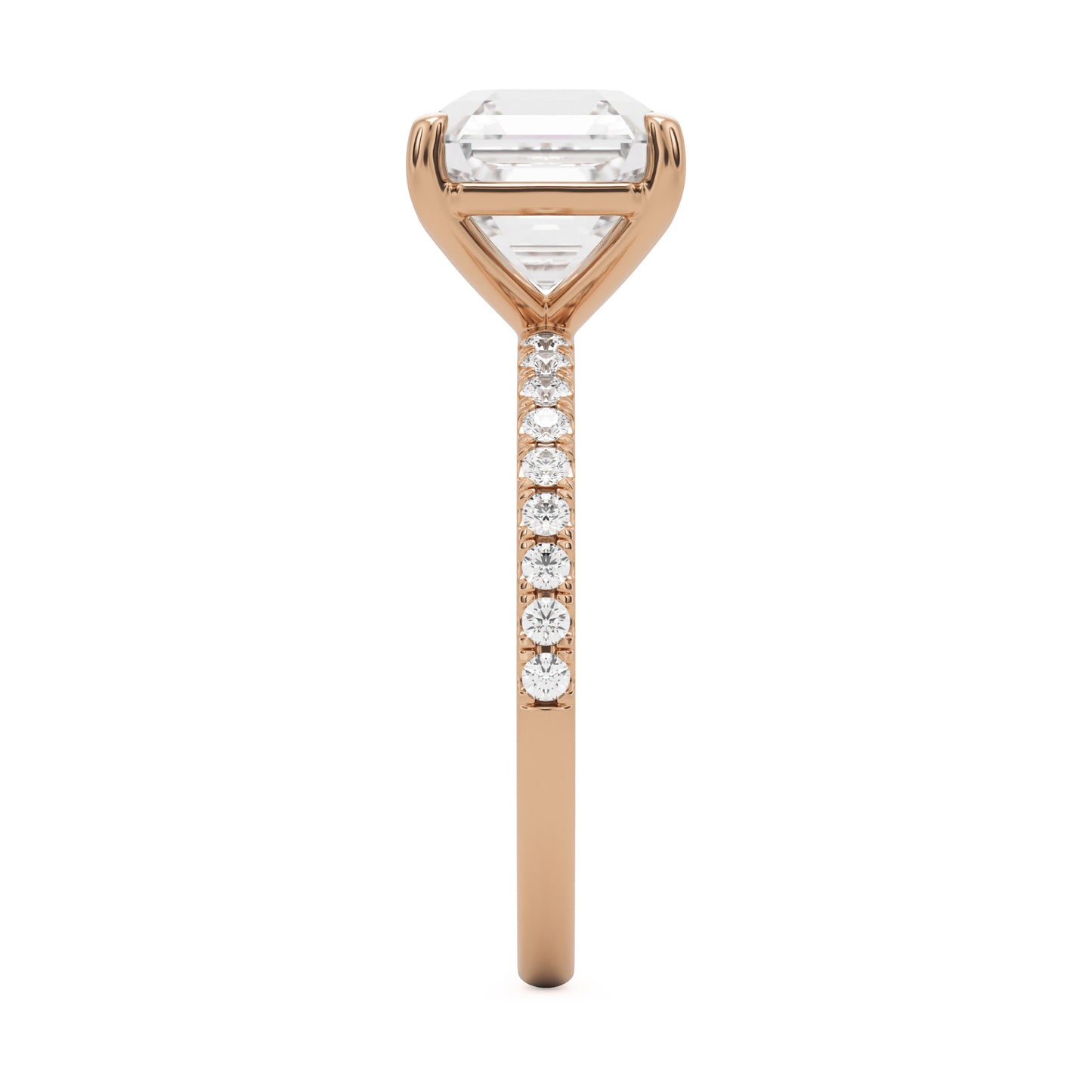 asscher pavé solitaire 14k rose gold