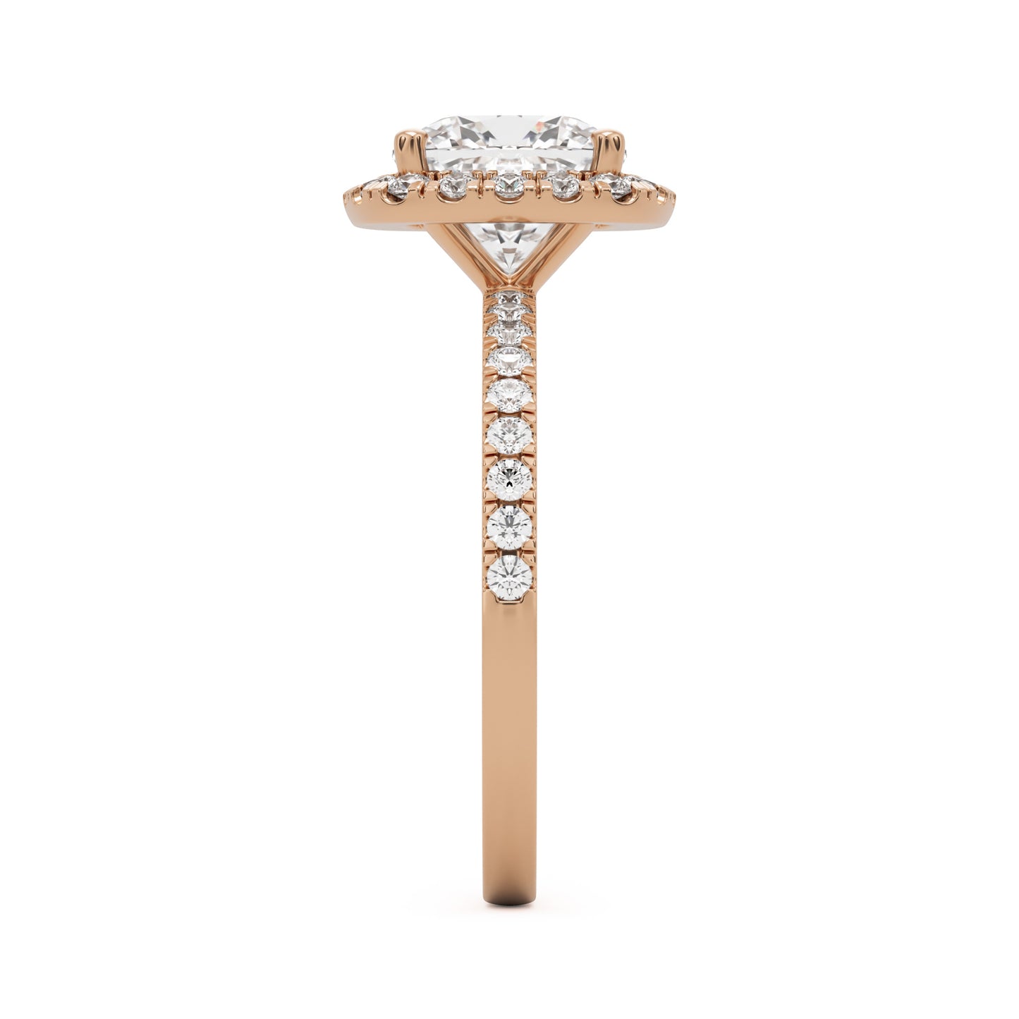 cushion halo pave 14k rose gold