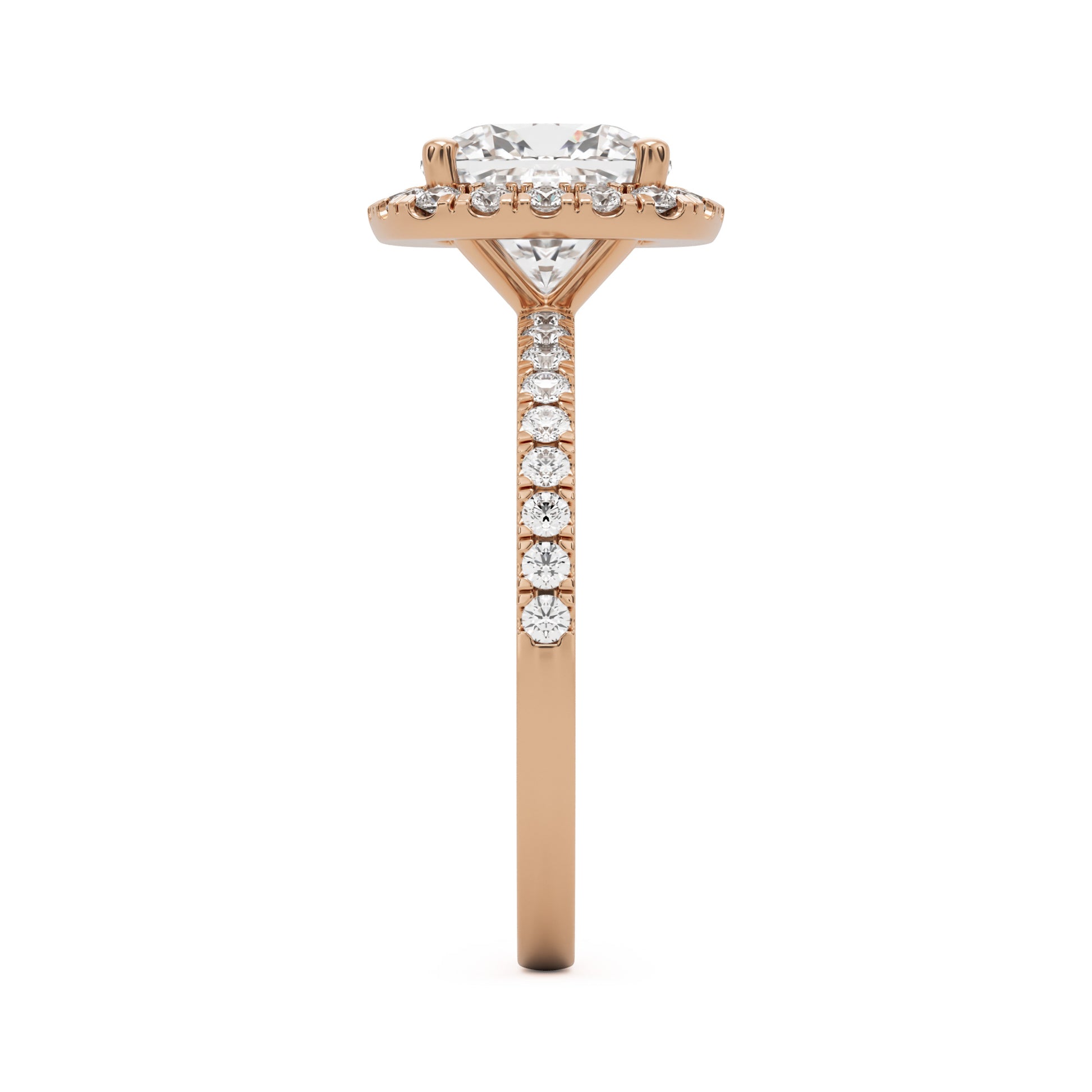 cushion halo pave 14k rose gold