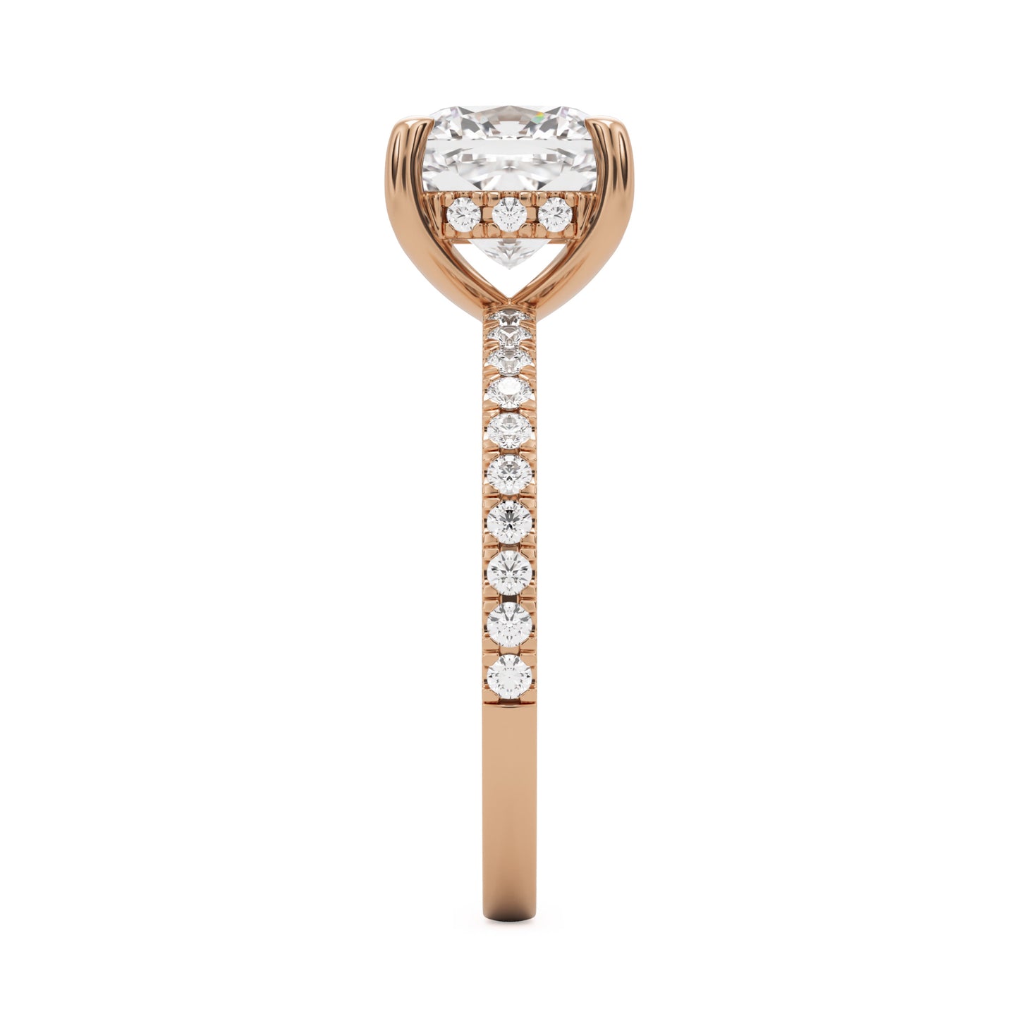 cushion hidden halo pave 14k rose gold