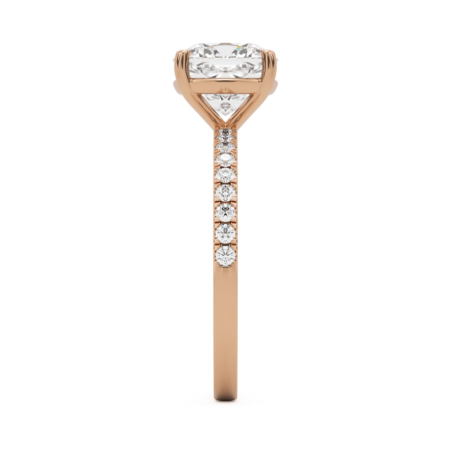 moissanite elongated cushion pavé solitaire 14k rose gold