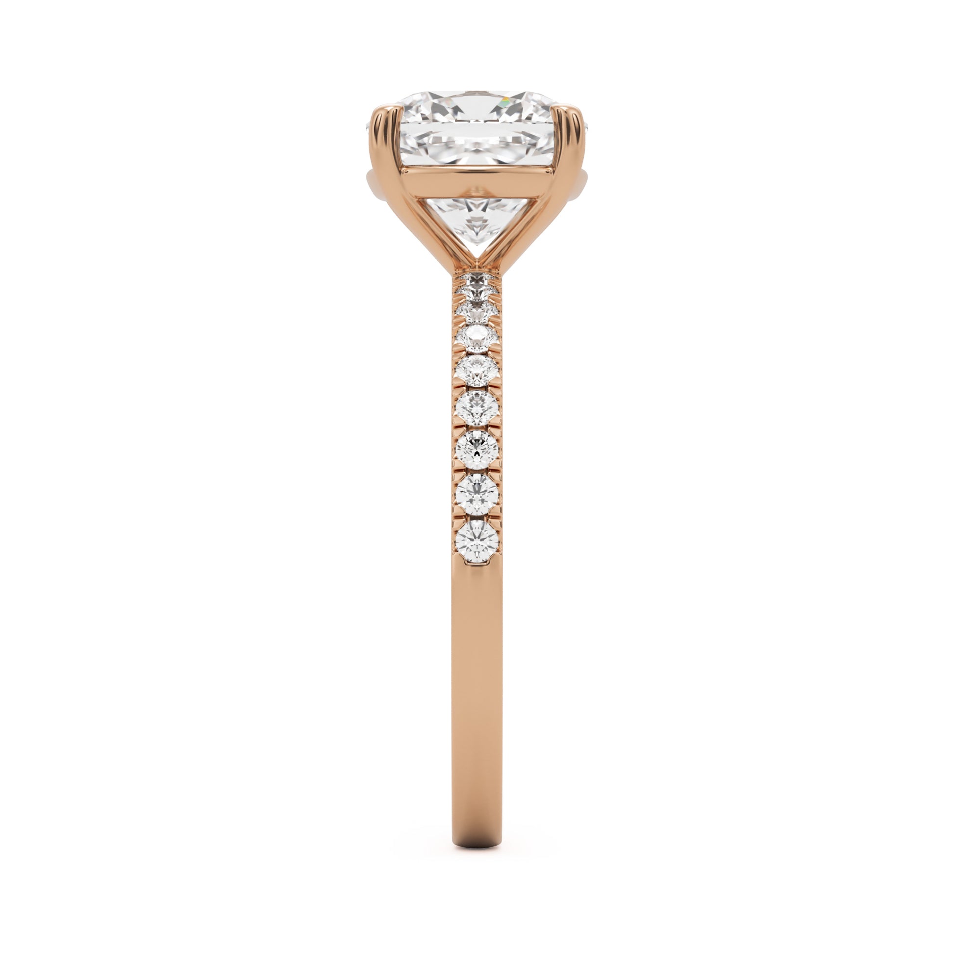 moissanite elongated cushion pavé solitaire 14k rose gold