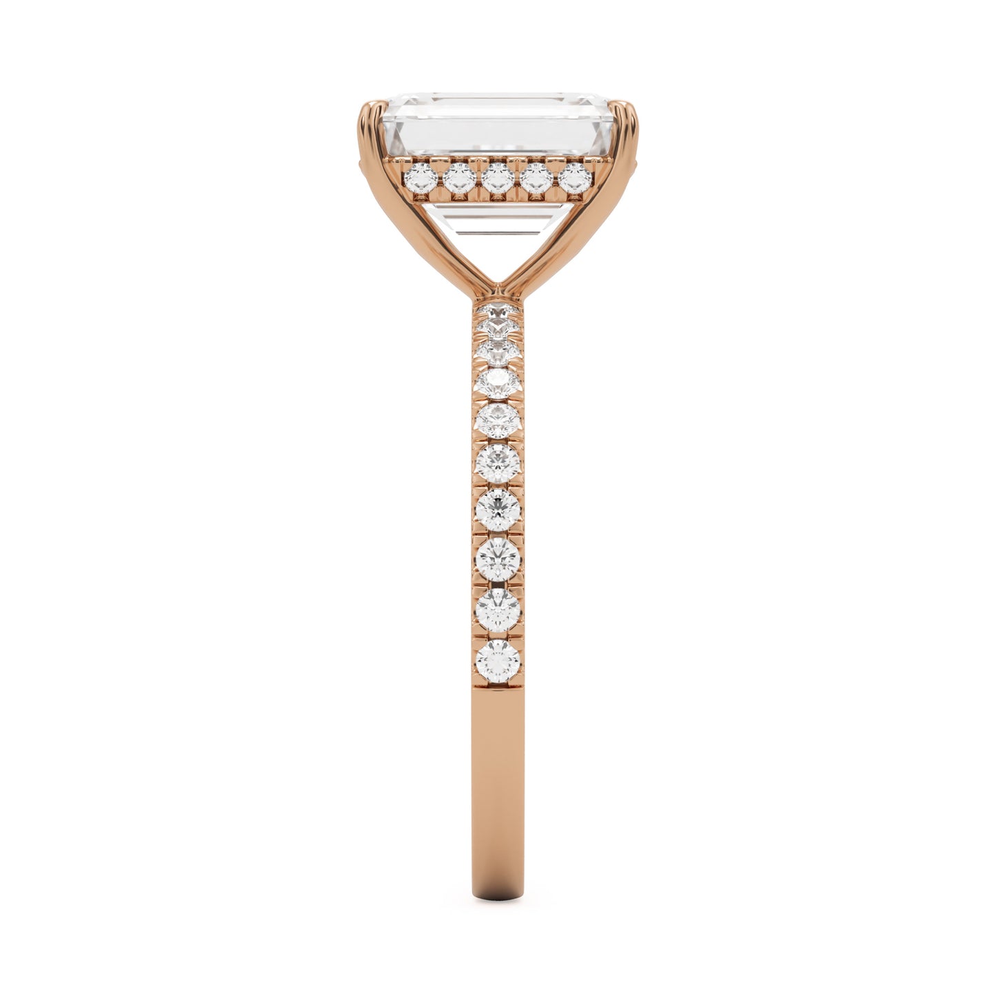 emerald hidden halo pavé 14K rose gold