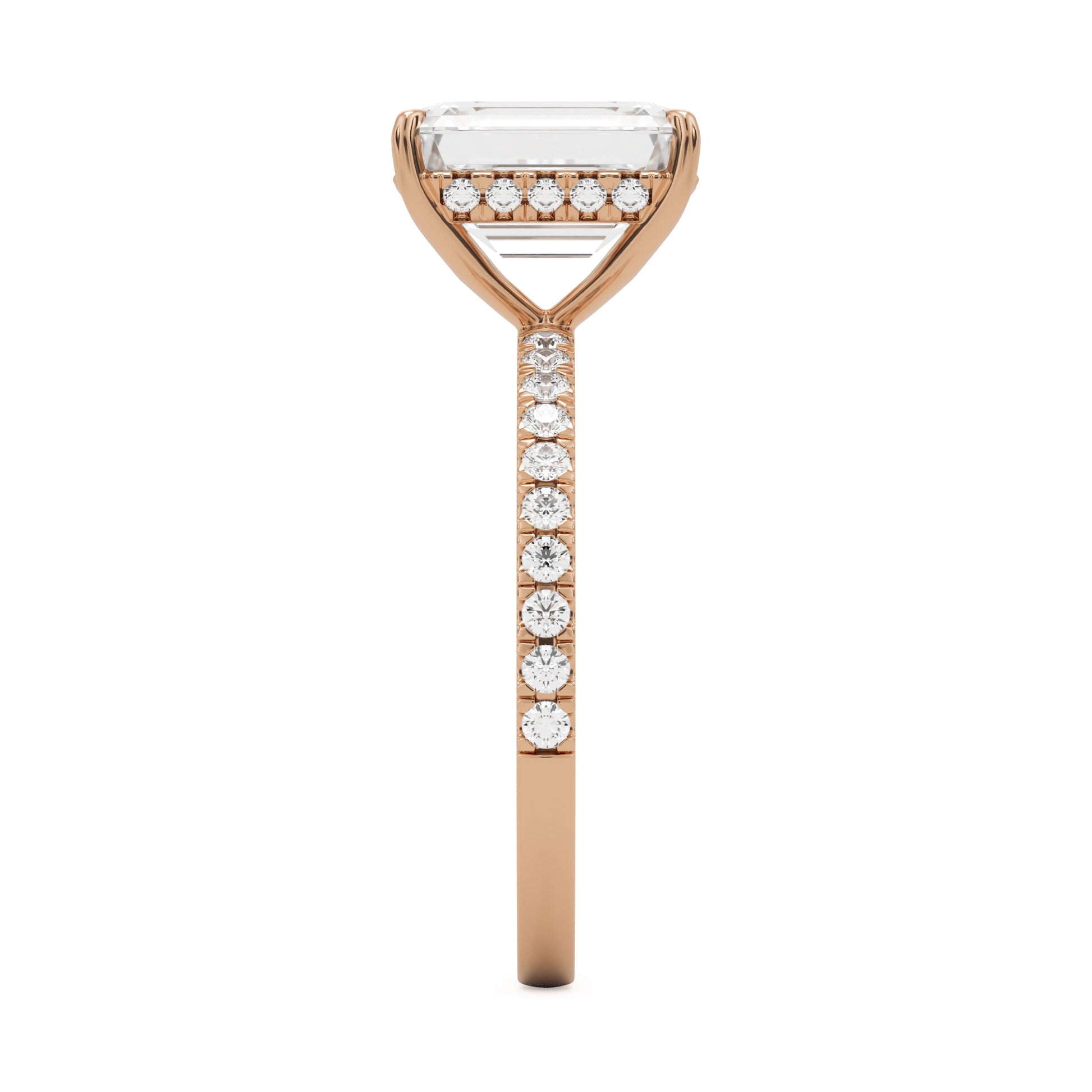 emerald hidden halo pavé 14K rose gold