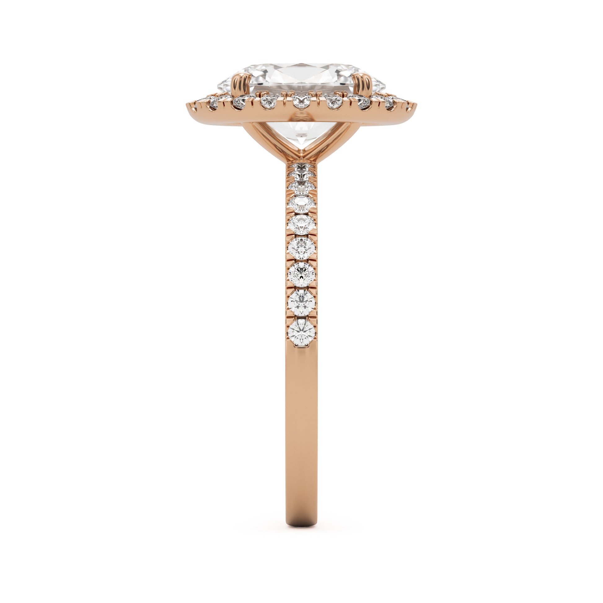 oval solitaire halo pave 14k rose gold