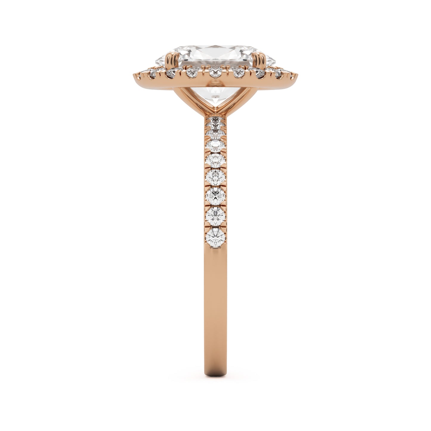 oval solitaire halo pave 14k rose gold
