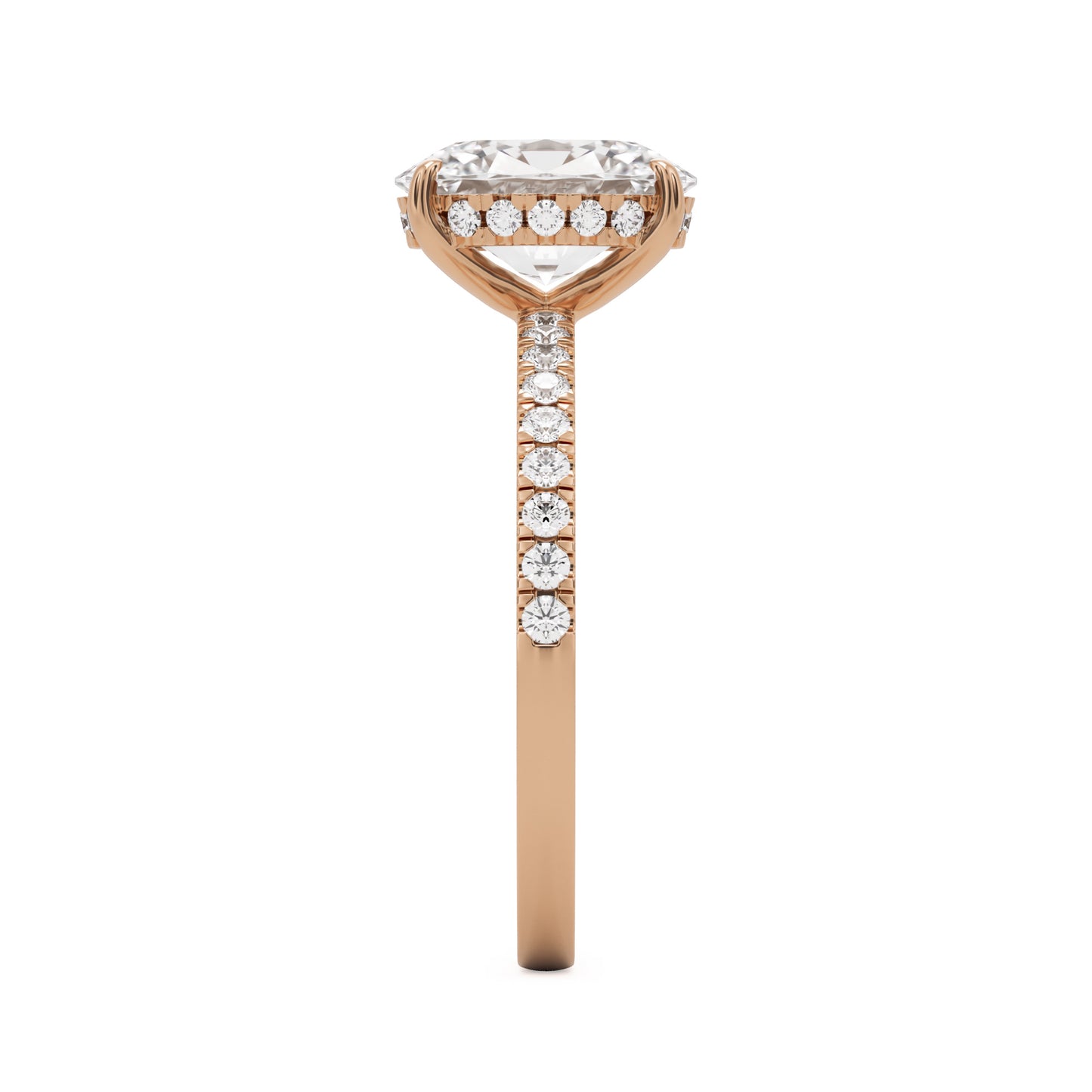 oval solitaire hidden halo pave 14k rose gold