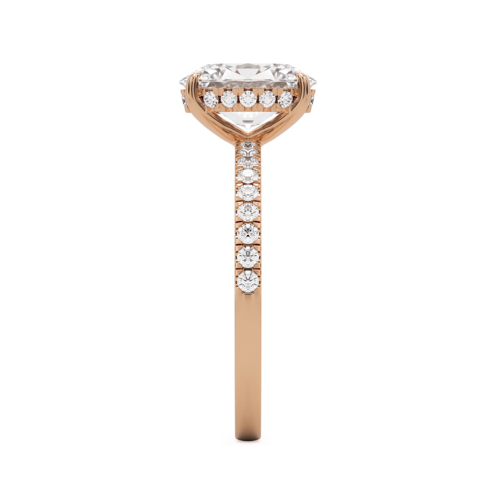 oval solitaire hidden halo pave 14k rose gold