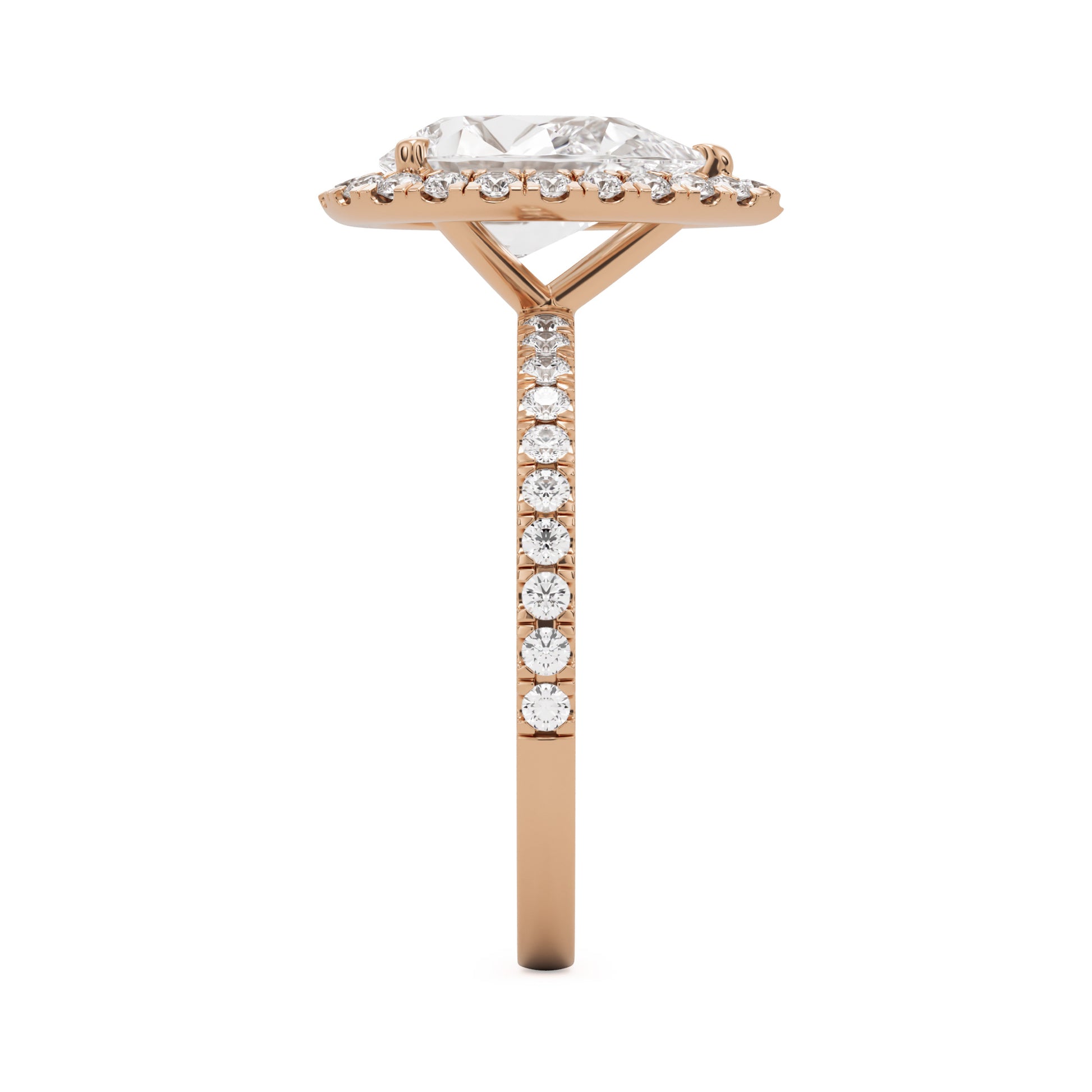 pear halo pavé 14k rose gold