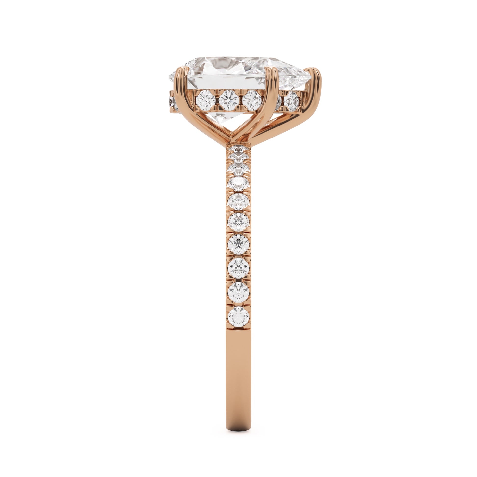pear hidden halo pavé 14k rose gold