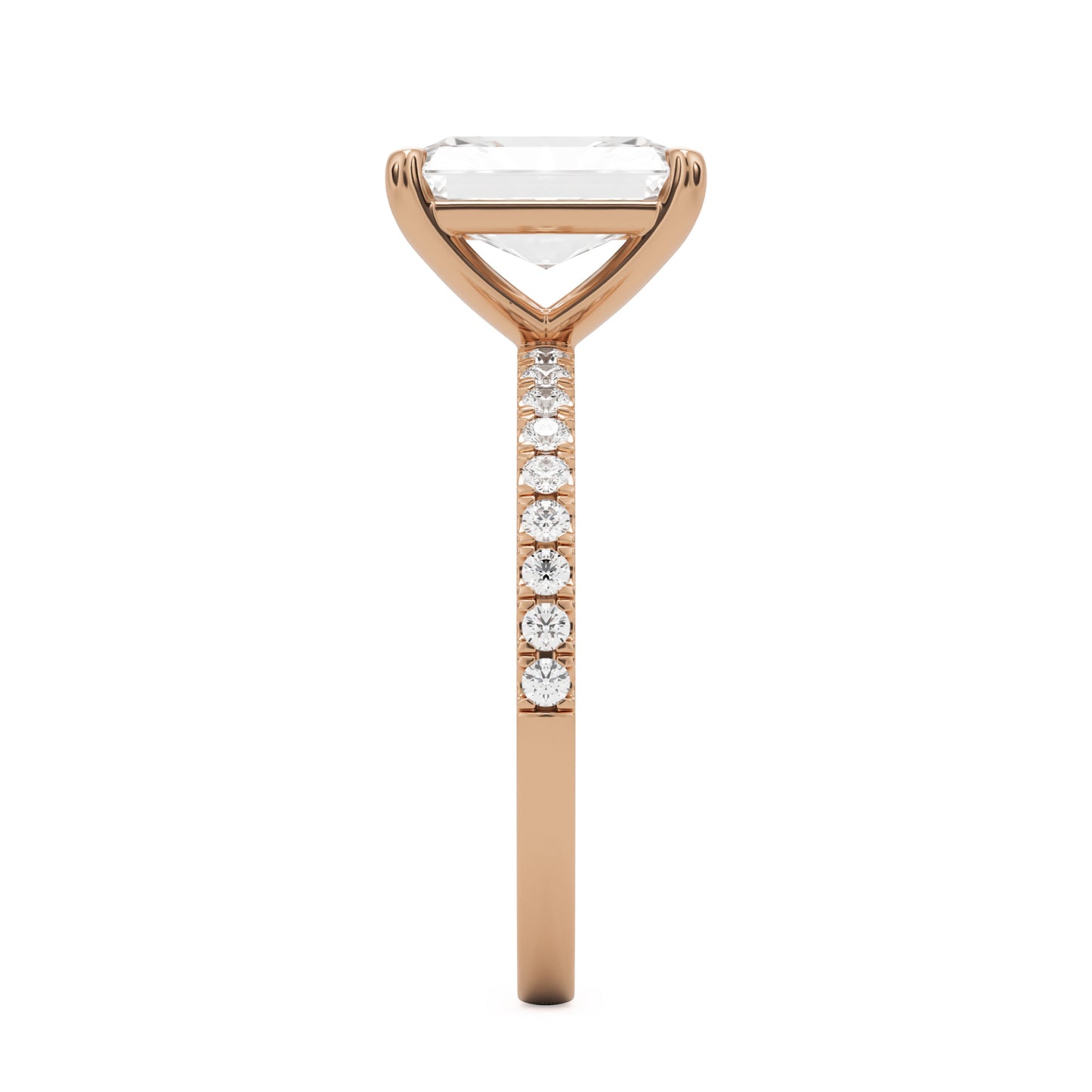 radiant moissanite pavé solitaire 14k rose gold