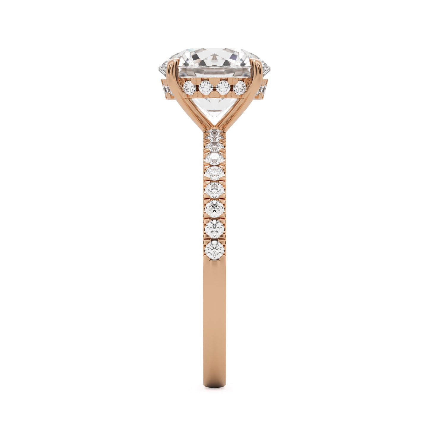 round solitaire hidden halo 14K rose gold