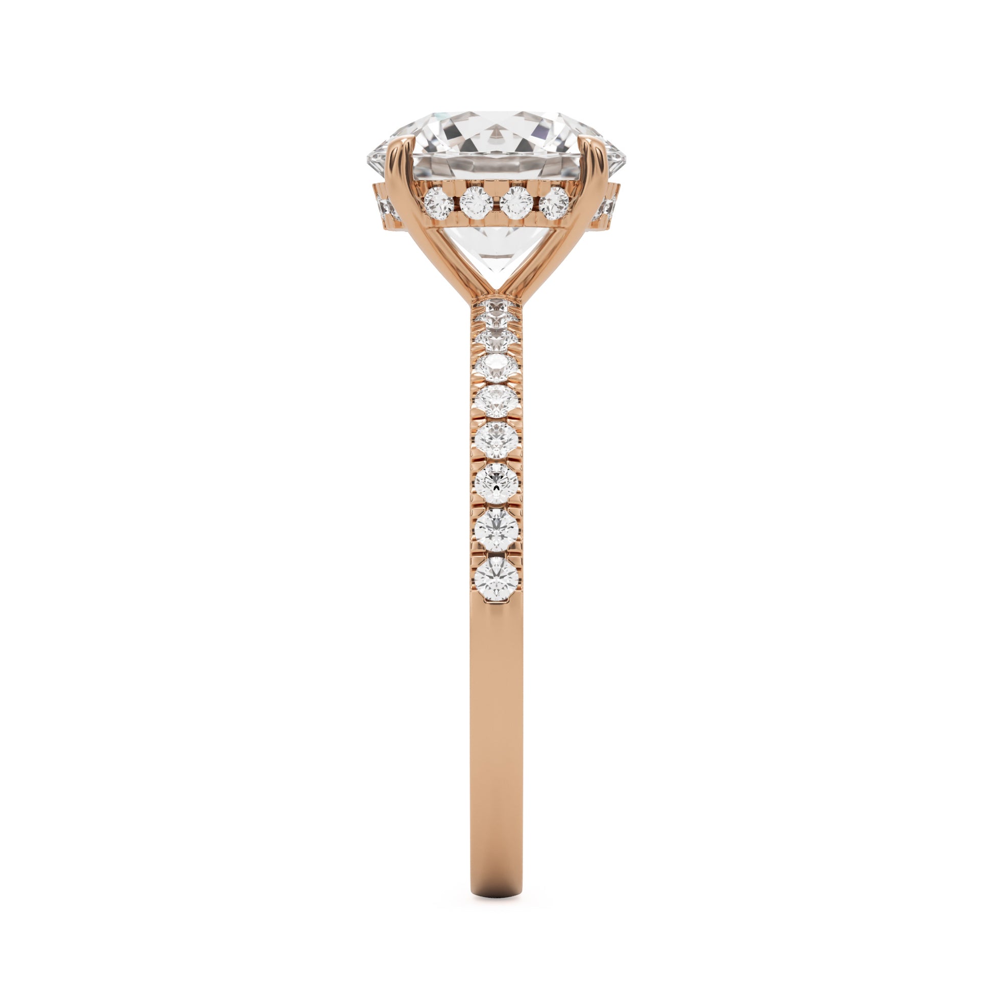 round solitaire hidden halo 14K rose gold