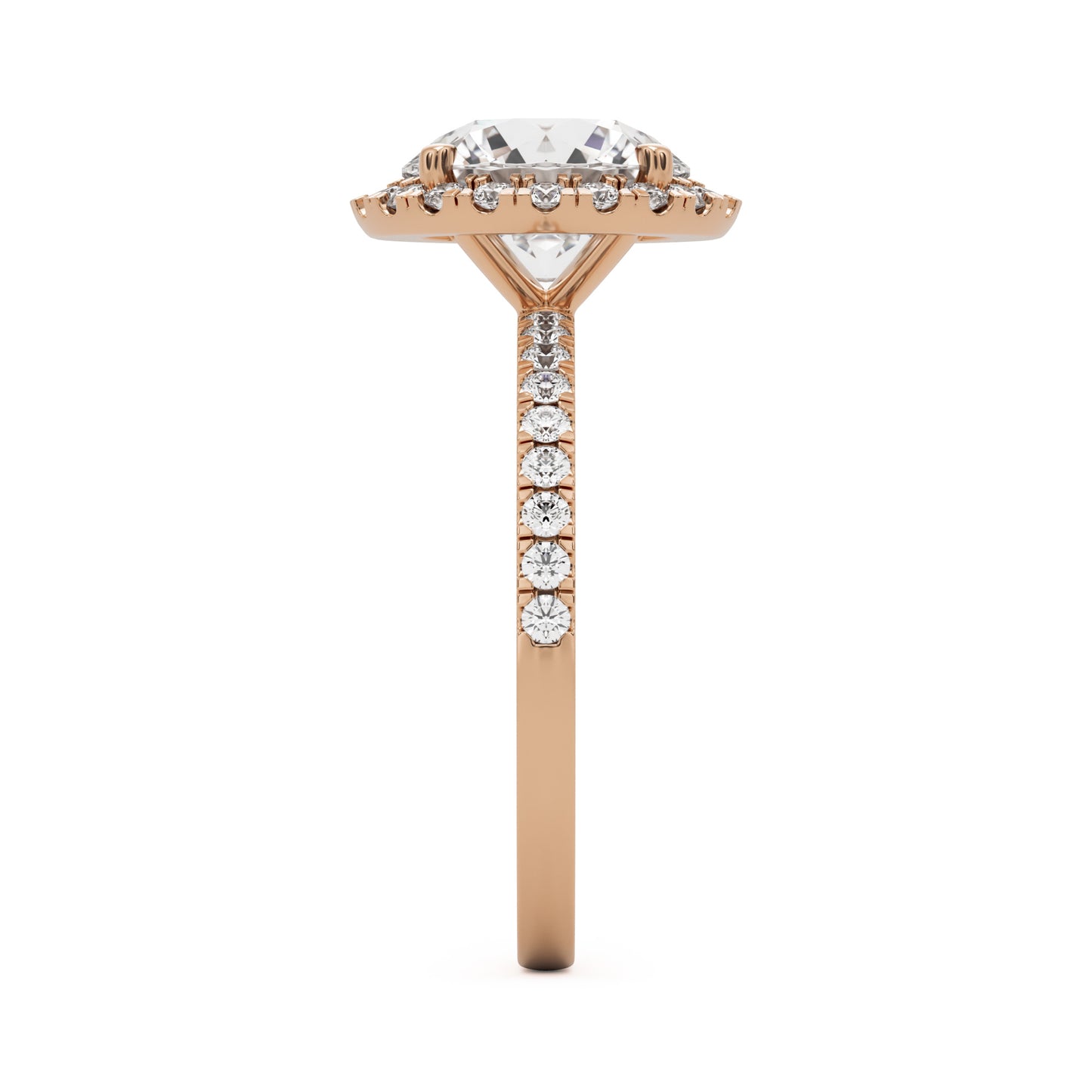 round solitaire halo pavé 14K rose gold