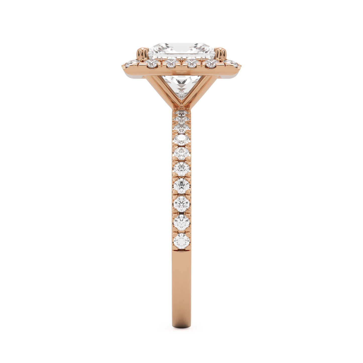 square moissanite halo pavé solitaire 14k rose gold
