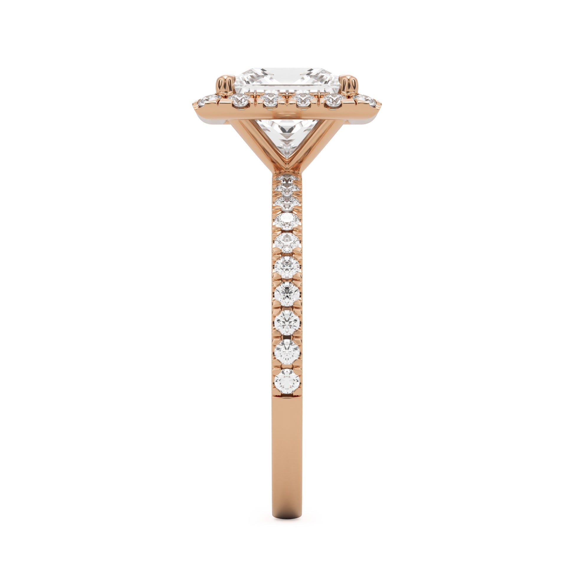 square moissanite halo pavé solitaire 14k rose gold
