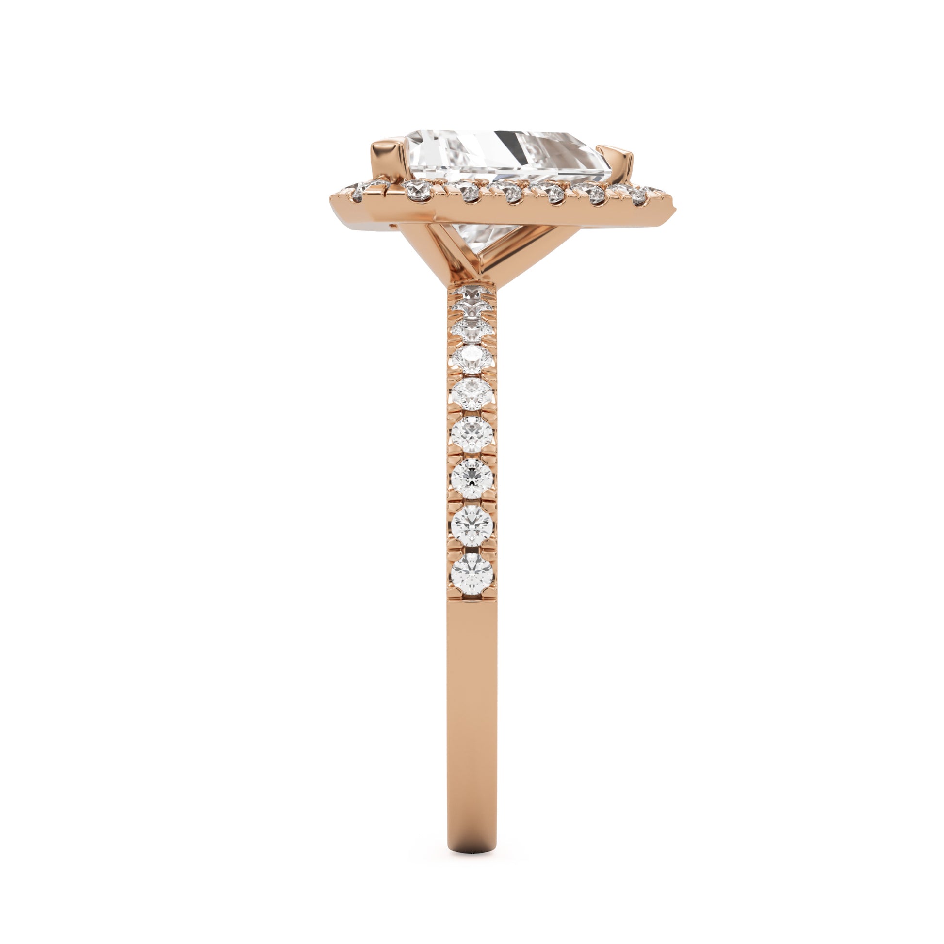 trillion halo pavé solitaire 14k rose gold