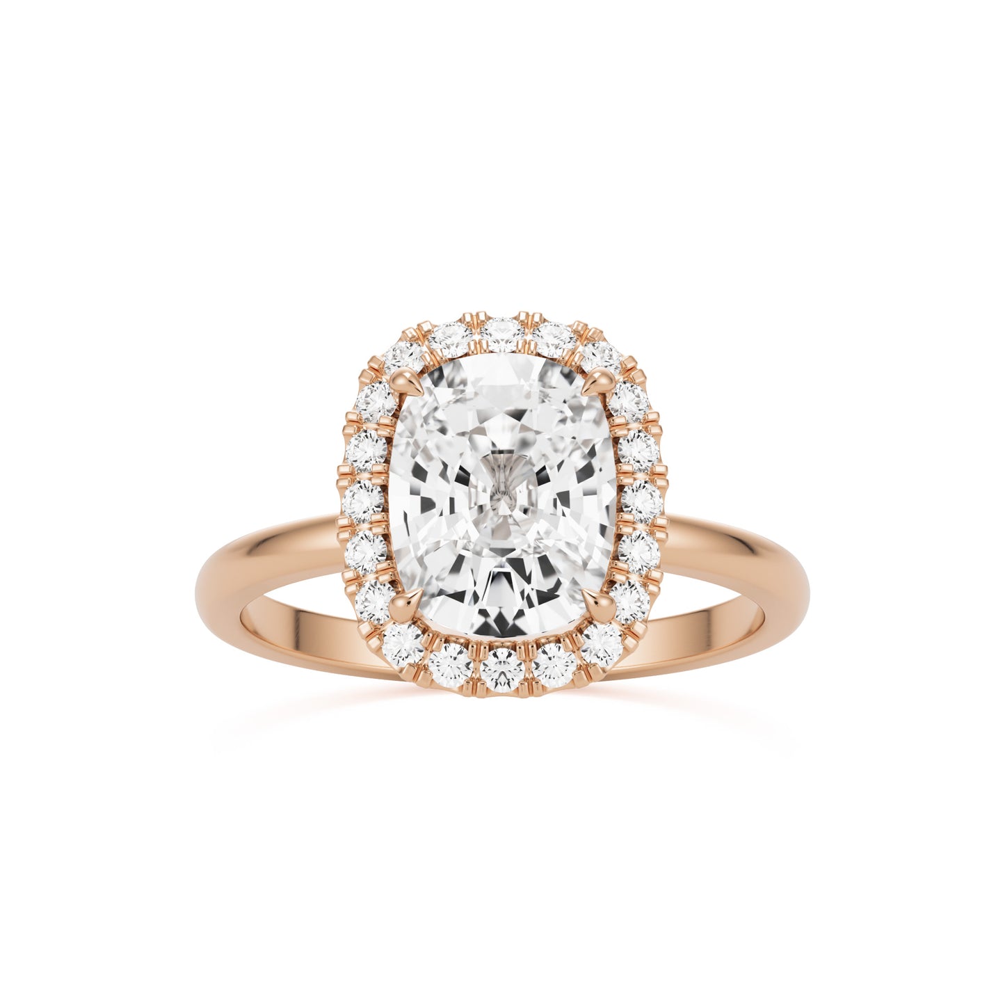 moissanite elongated cushion halo 14k rose gold