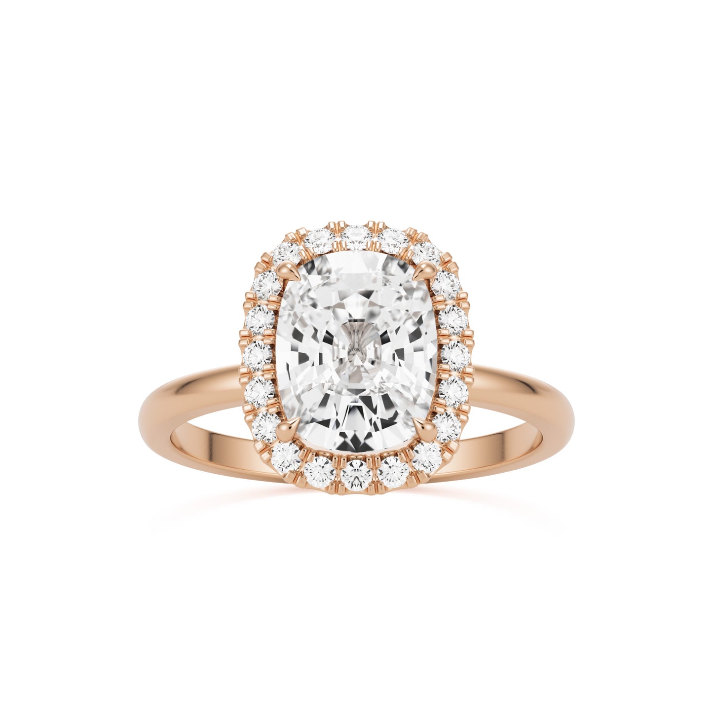 moissanite elongated cushion halo 14k rose gold