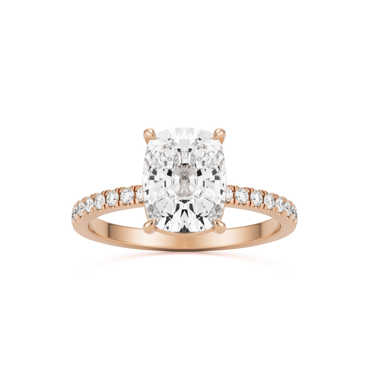 moissanite elongated cushion pavé solitaire 14k rose gold