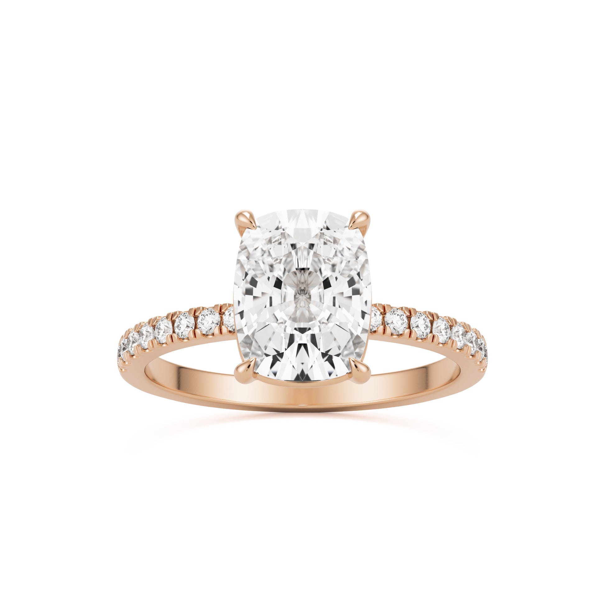 moissanite elongated cushion pavé solitaire 14k rose gold