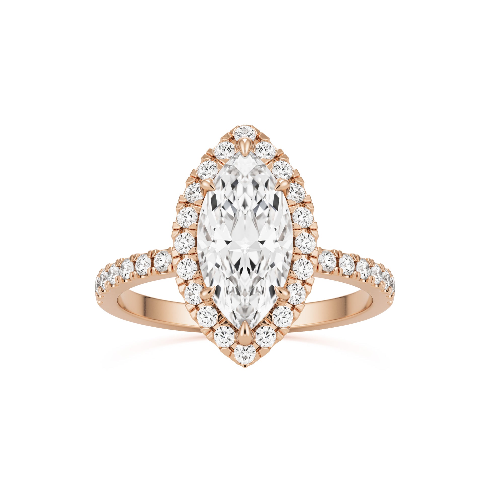 marquise diamond halo pavé solitaire 14k rose gold