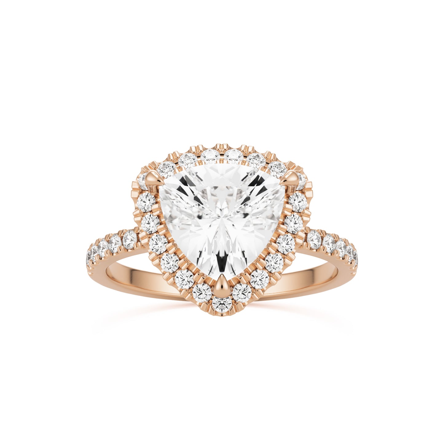 trillion halo pavé solitaire 14k rose gold