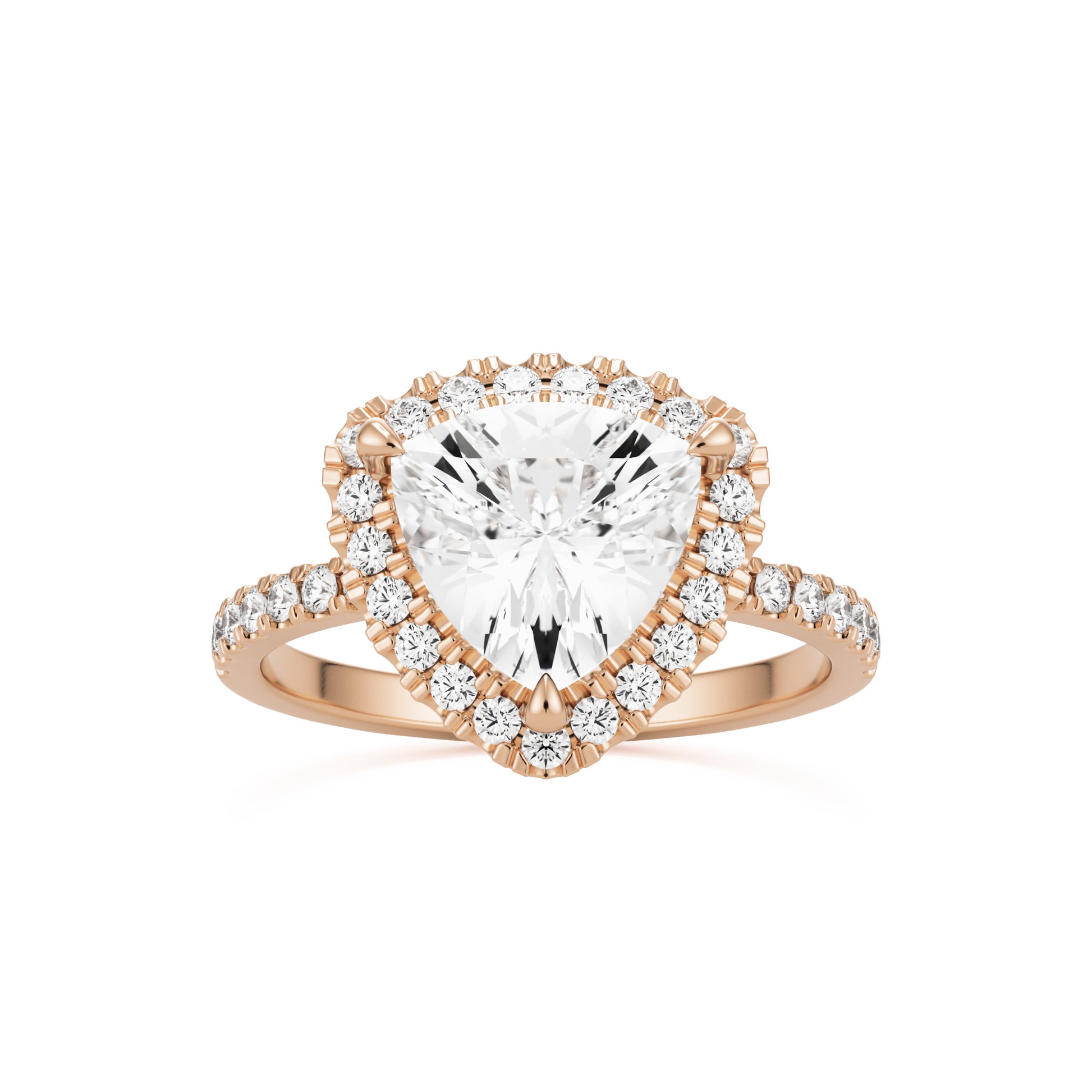 trillion halo pavé solitaire 14k rose gold