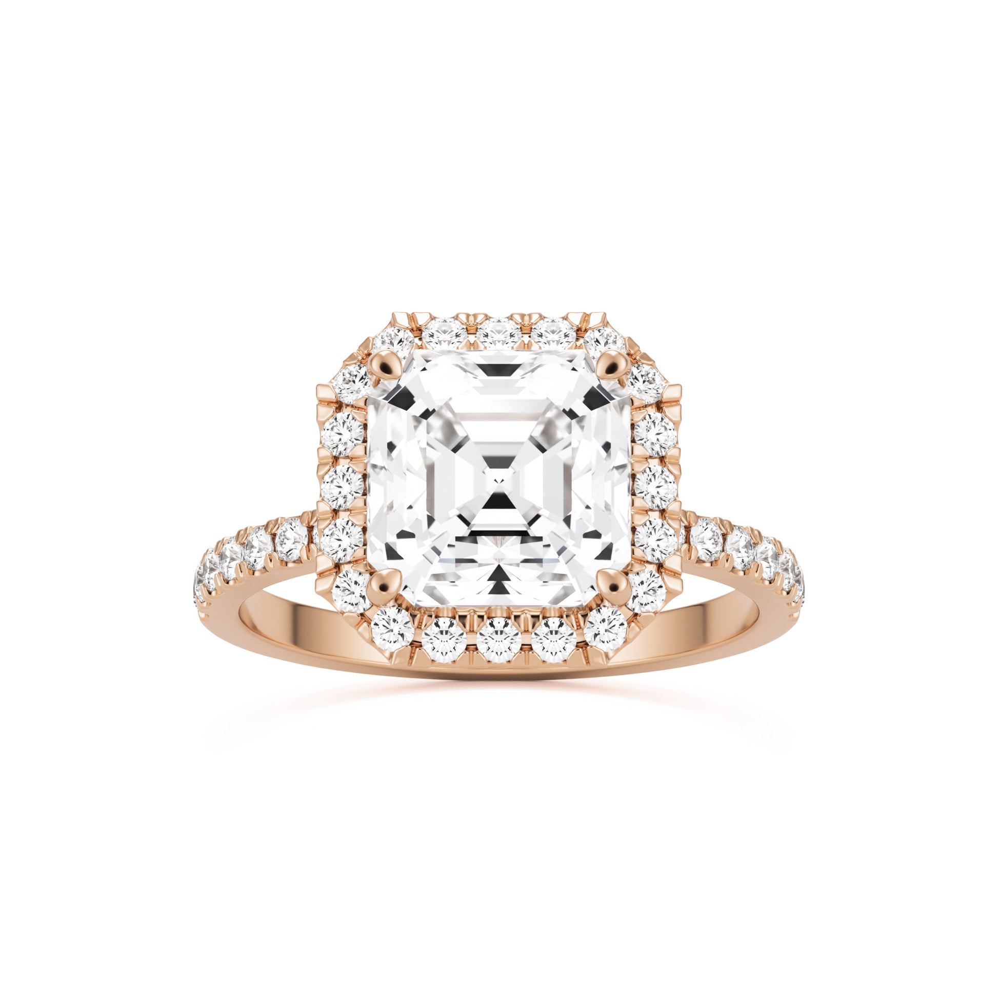 asscher halo pavé solitaire 14k rose gold front