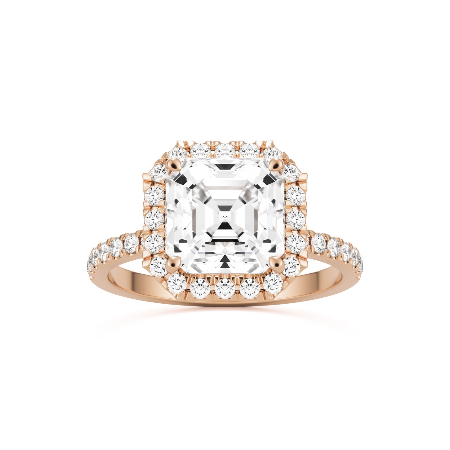 asscher halo pavé solitaire 14k rose gold