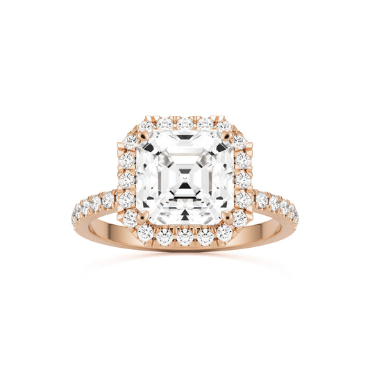 asscher halo pavé solitaire 14k rose gold