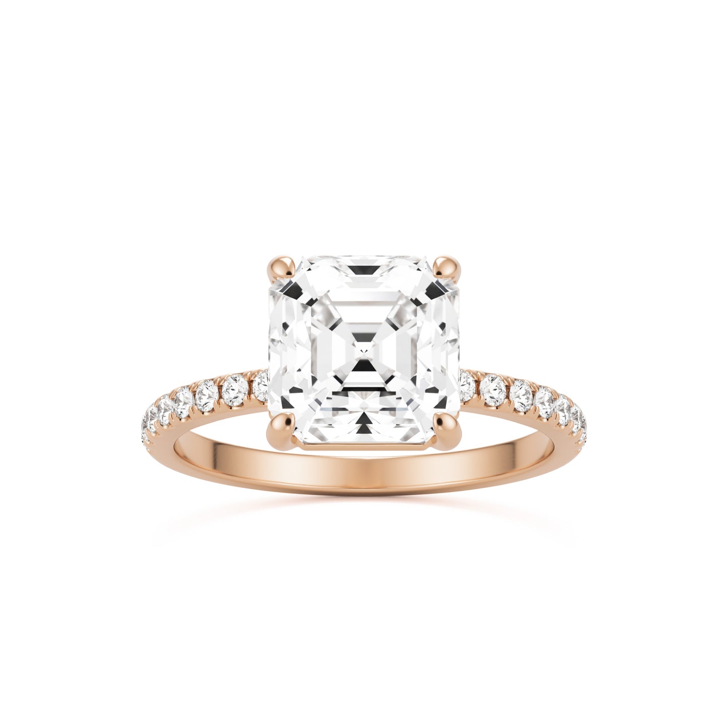 asscher pavé solitaire 14k rose gold