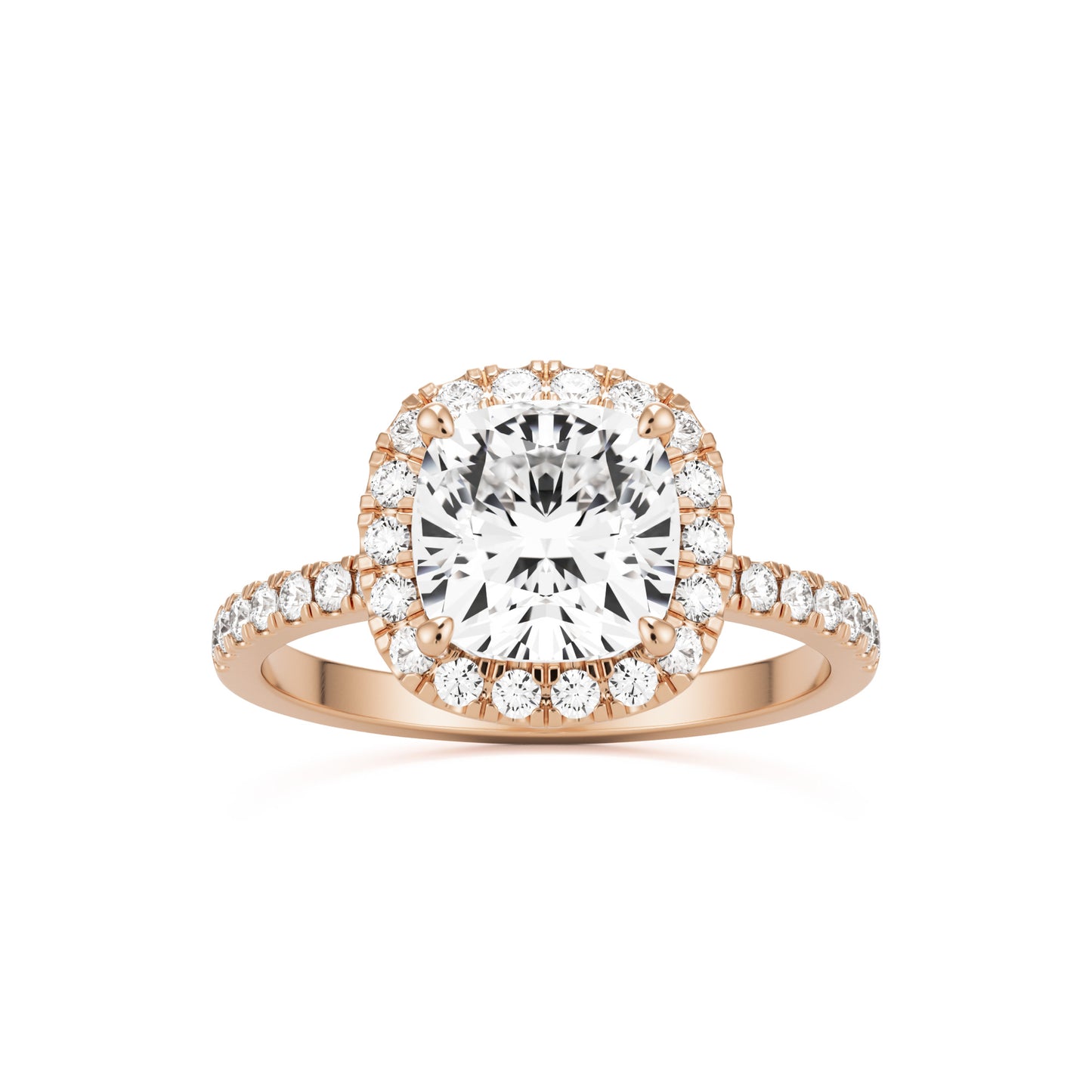 cushion halo pave 14k rose gold