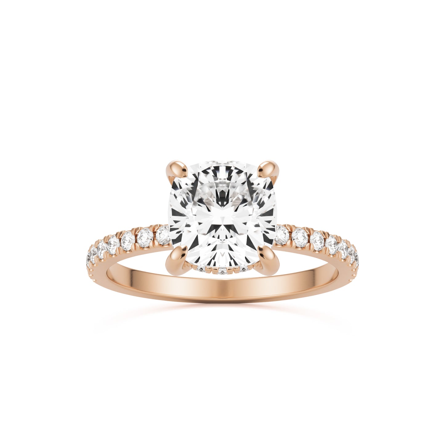 cushion hidden halo pave 14k rose gold