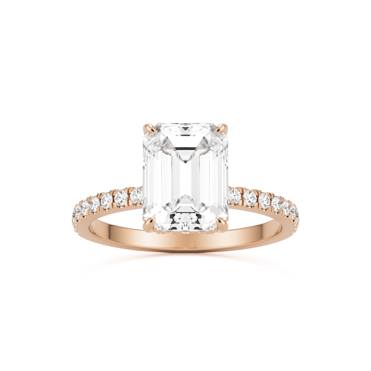emerald hidden halo pavé 14K rose gold