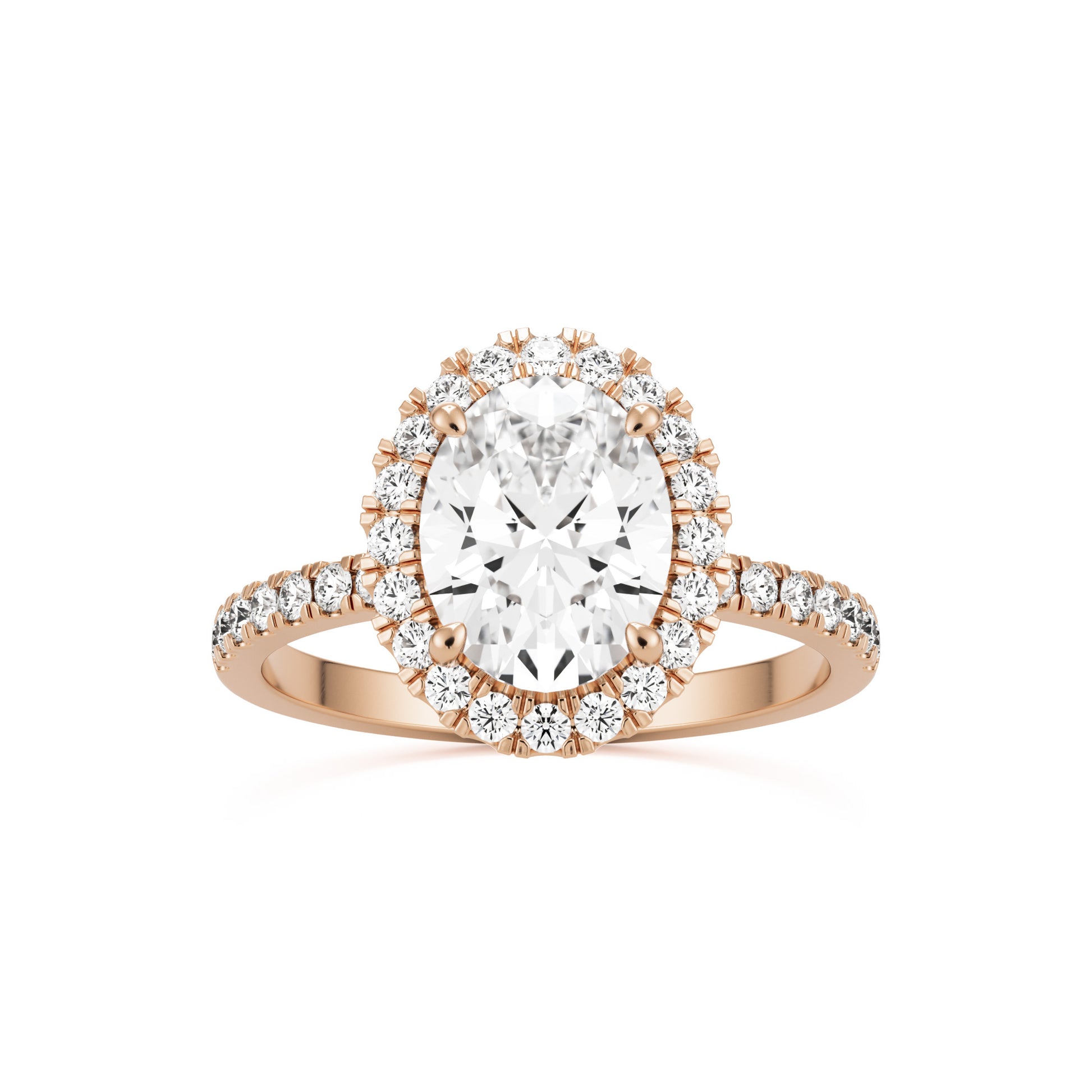 oval solitaire halo pave 14k rose gold