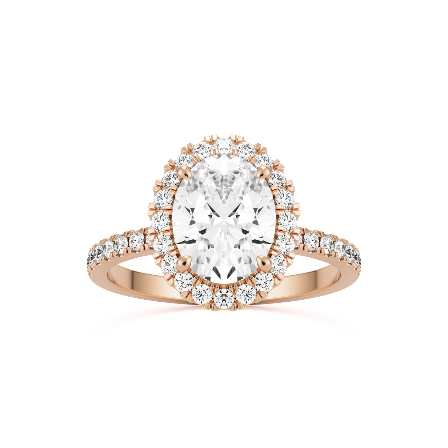 oval solitaire halo pave 14k rose gold