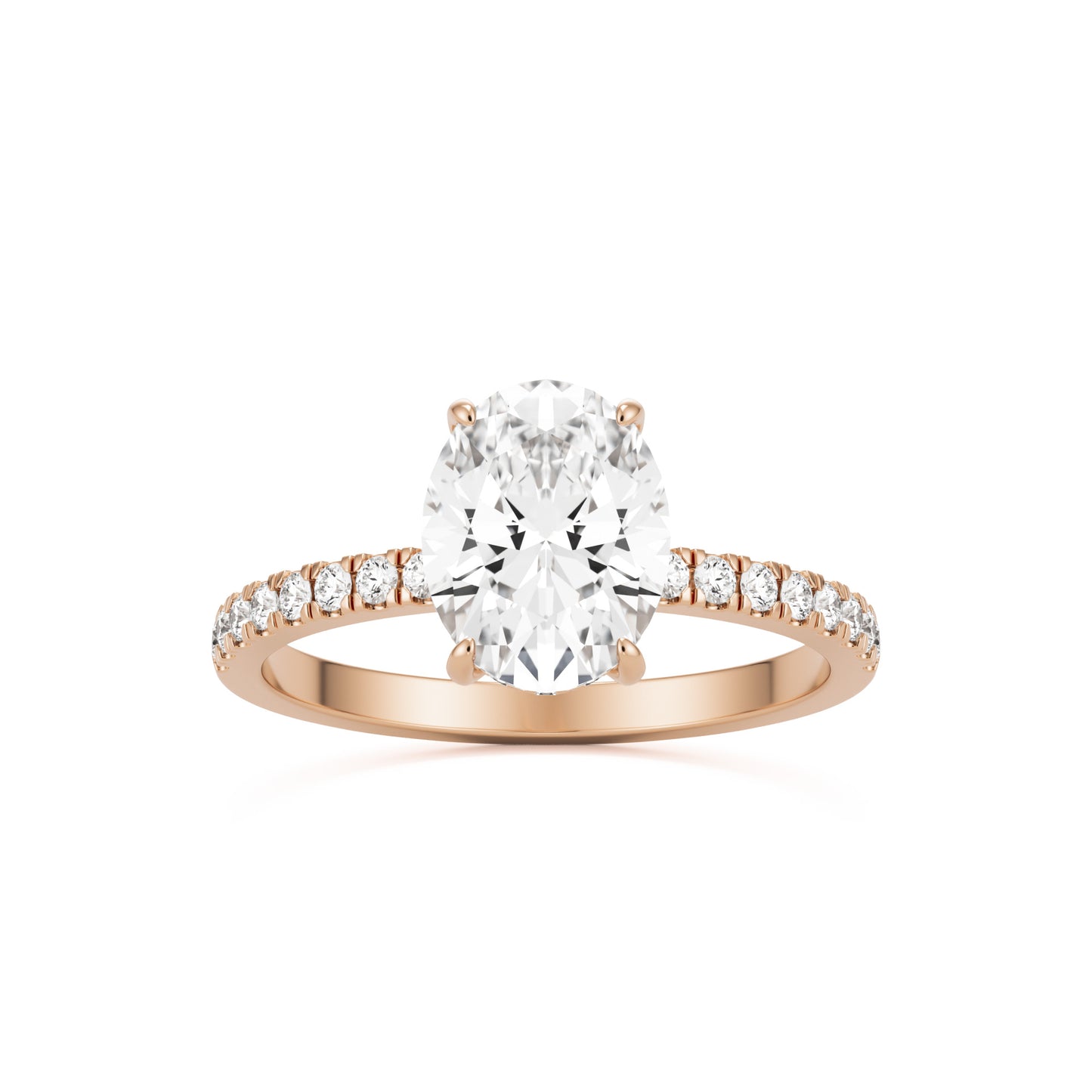 oval solitaire hidden halo pave 14k rose gold