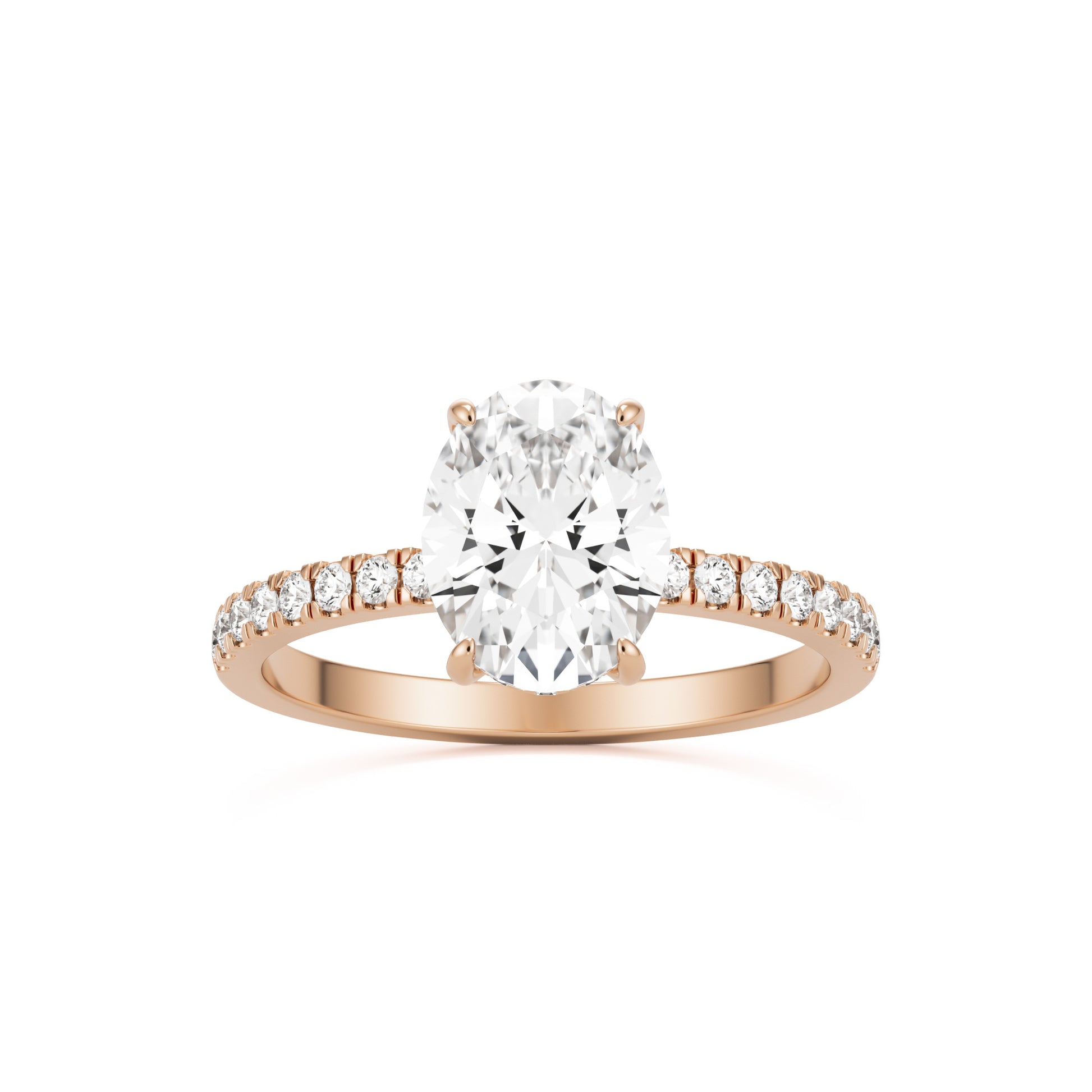 oval solitaire hidden halo pave 14k rose gold