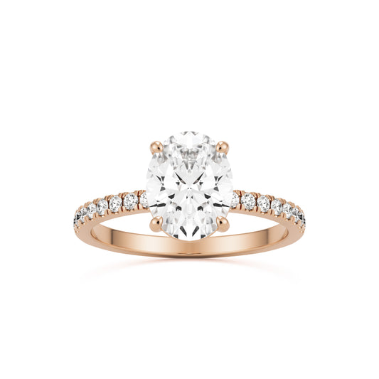 oval solitaire pave 14k rose gold